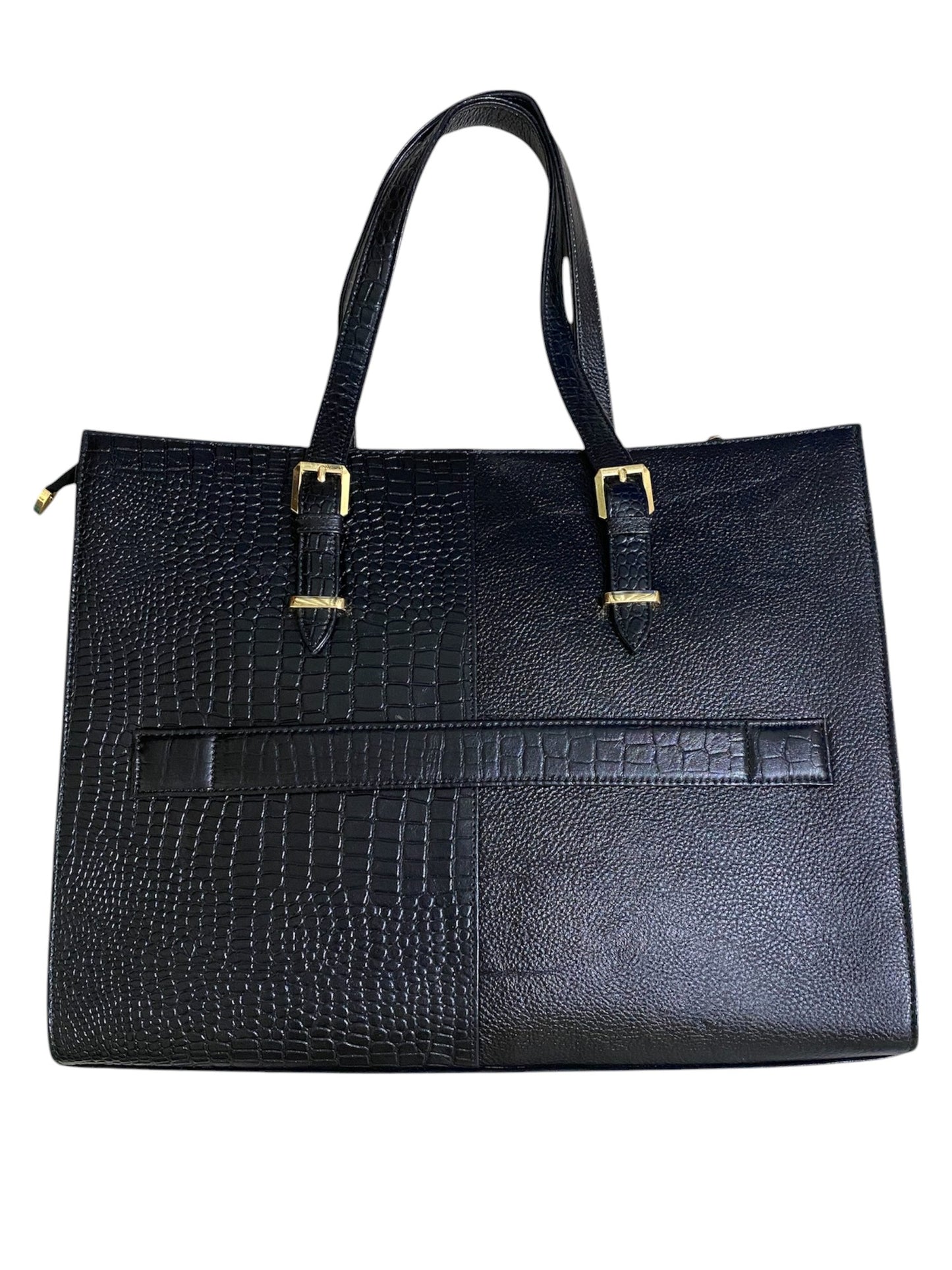 LIDA FASHION Women's Laptop Bag, Croc-Embossed Premium Leather, 14 inch laptop office bag (Black)