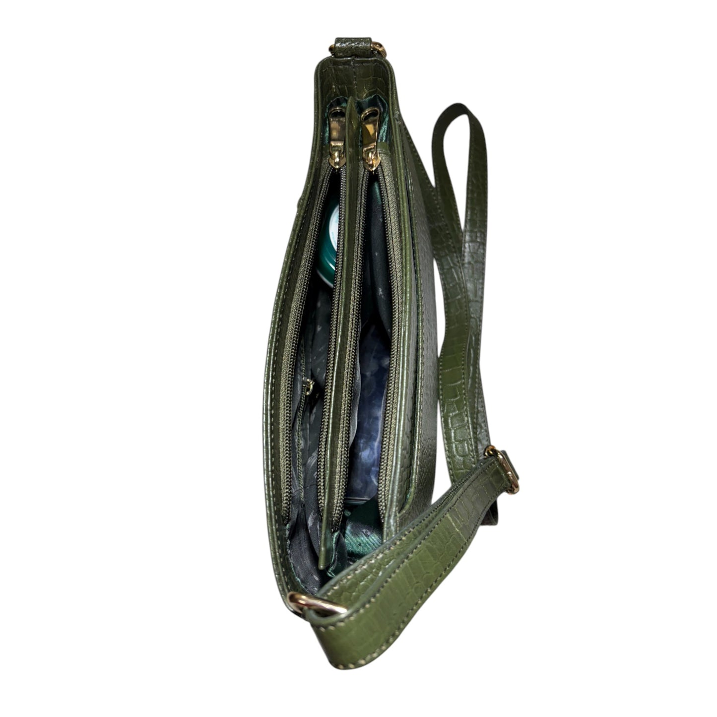 Womens Olive Green Leather Sling Bag | Crocodile-Embossed Genuine Leather Crossbody Purse with Adjustable Strap | Compact Yet Spacious for Casual & Party | Stylish & Durable (Olive Green)
