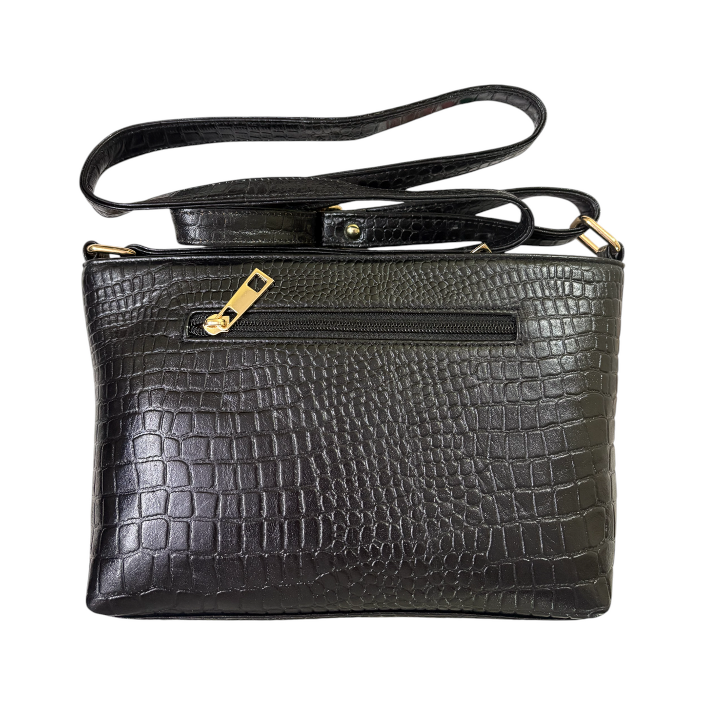 LIDA FASHION Stylish Croc-Embossed Leather Sling Bag for Women | Genuine Leather Crossbody Bag with Adjustable Strap & Spacious Interior | Designer Ladies Shoulder Purse for Travel & Daily Use (Black)