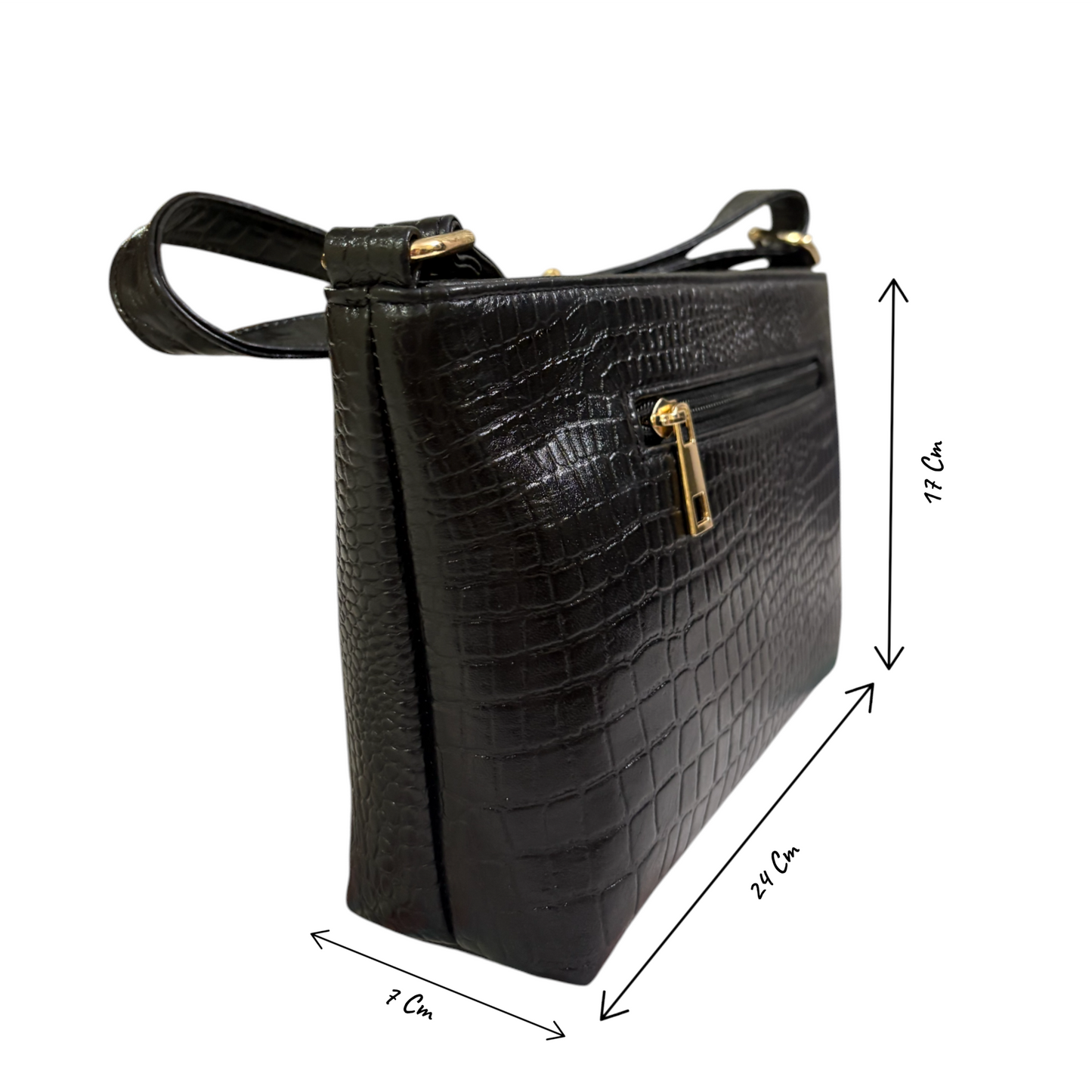 LIDA FASHION Stylish Croc-Embossed Leather Sling Bag for Women | Genuine Leather Crossbody Bag with Adjustable Strap & Spacious Interior | Designer Ladies Shoulder Purse for Travel & Daily Use (Black)