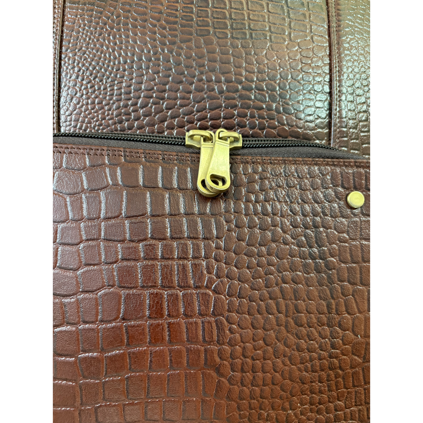 Luxury Crocodile Pattern Leather Backpack, 37x30x12 cm, Multiple Compartments, Brass Hardware (Brown)