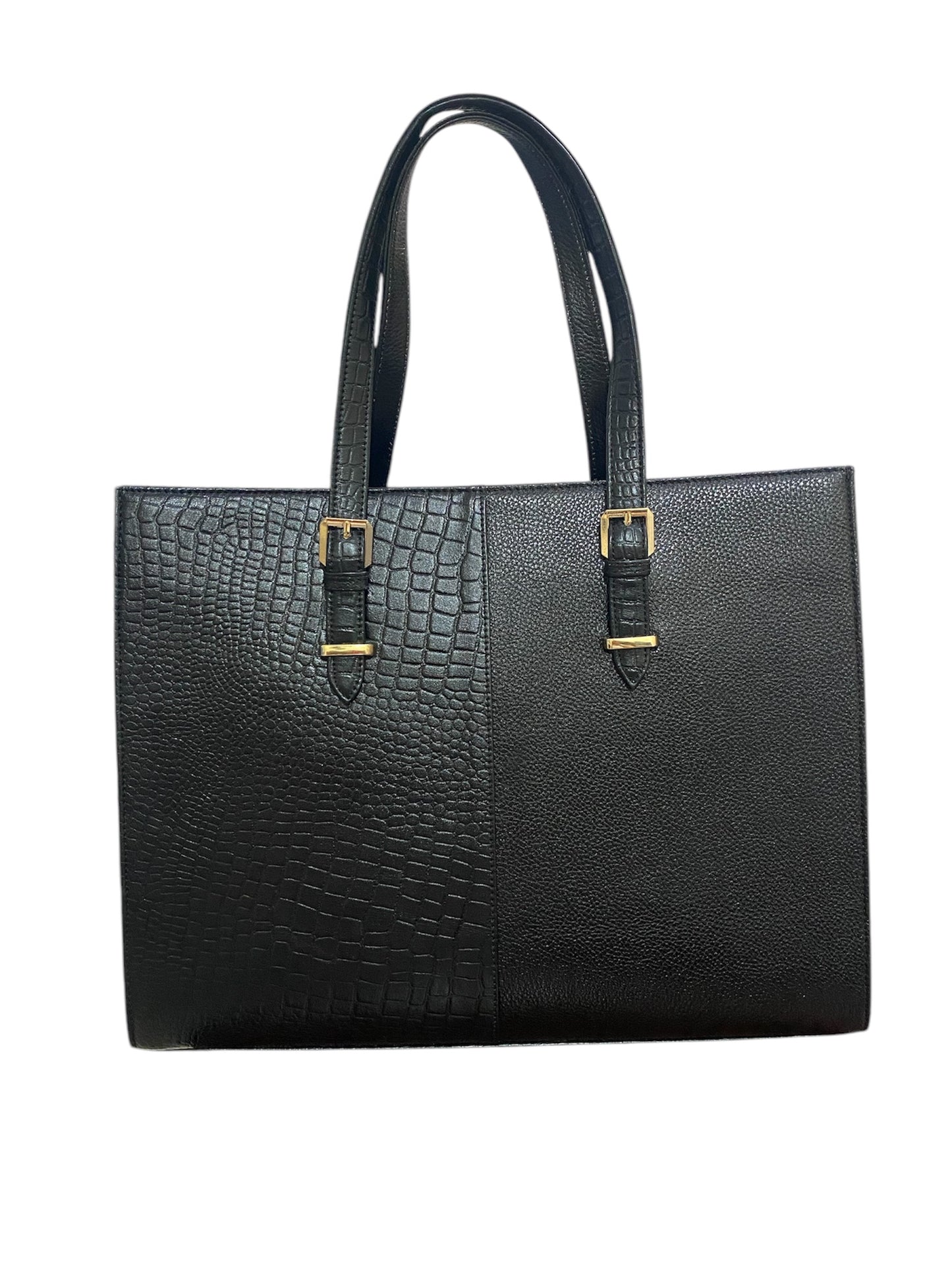 LIDA FASHION Women's Laptop Bag, Croc-Embossed Premium Leather, 14 inch laptop office bag (Black)