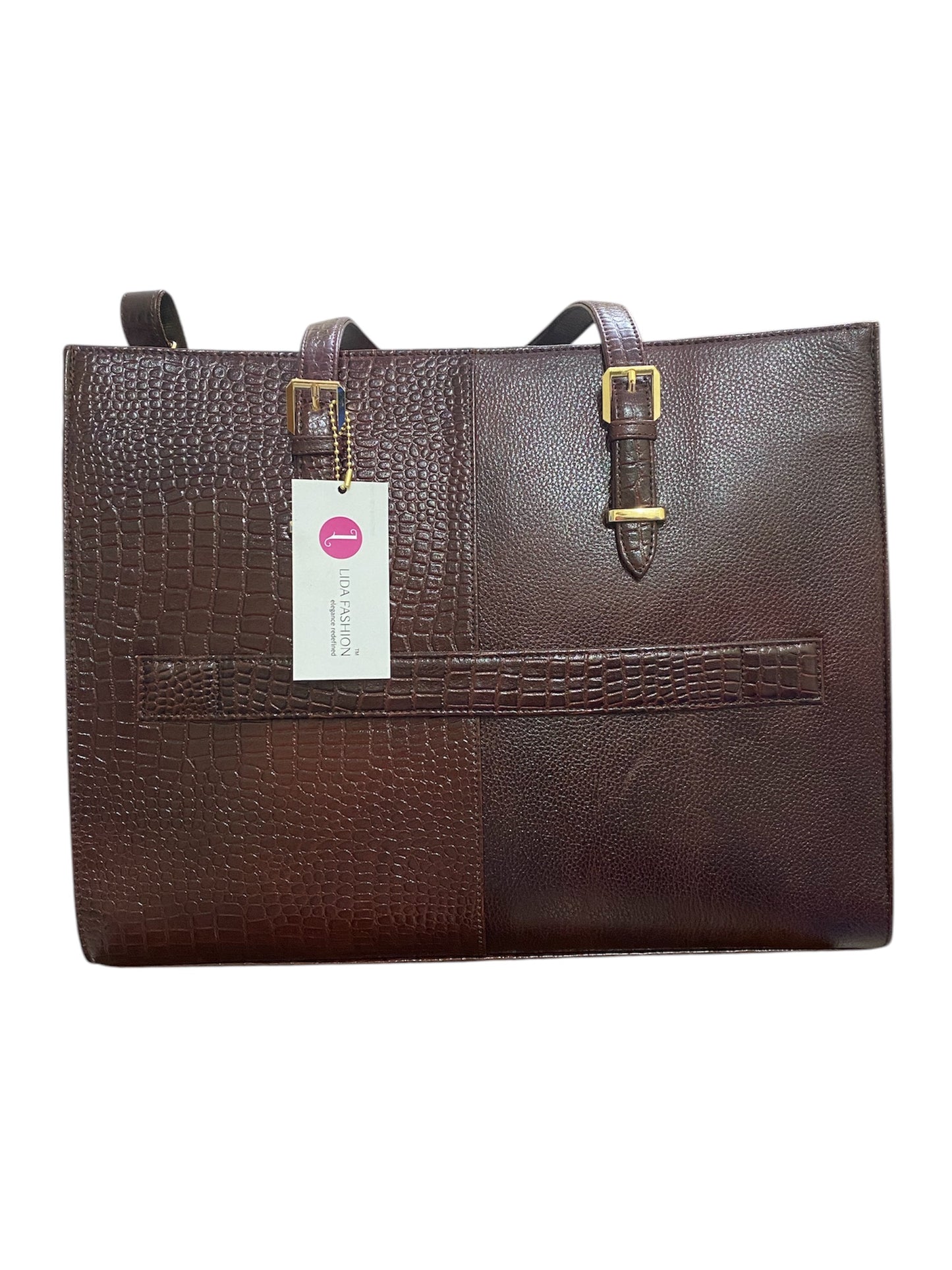 LIDA FASHION Women's Laptop Bag, Croc-Embossed Premium Leather, 14 inch laptop office bag (Brown)