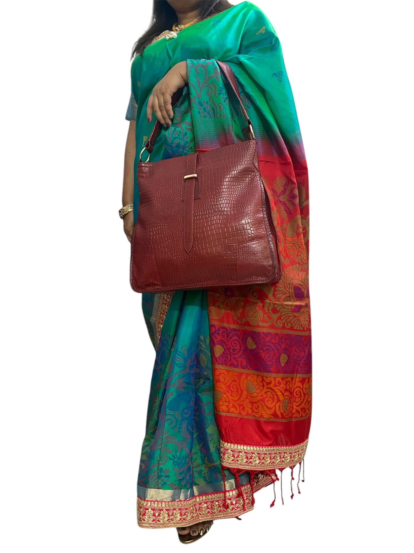 LIDA FASHION Trendy Croc-Embossed Leather Utility Bag for Women, Maroon