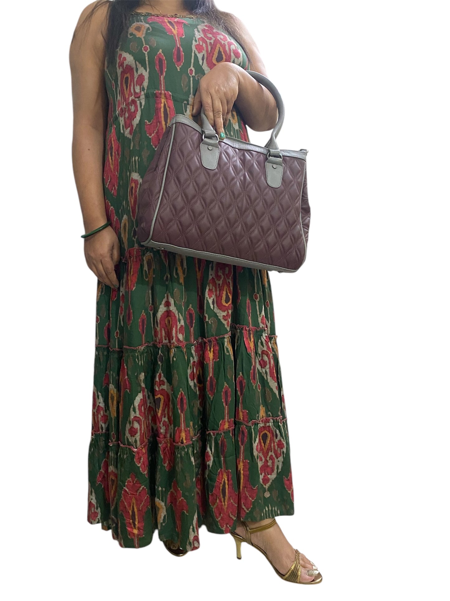 LIDA FASHION Trendy Quilted Burgundy Leather Handbag for Women, Grey Accents