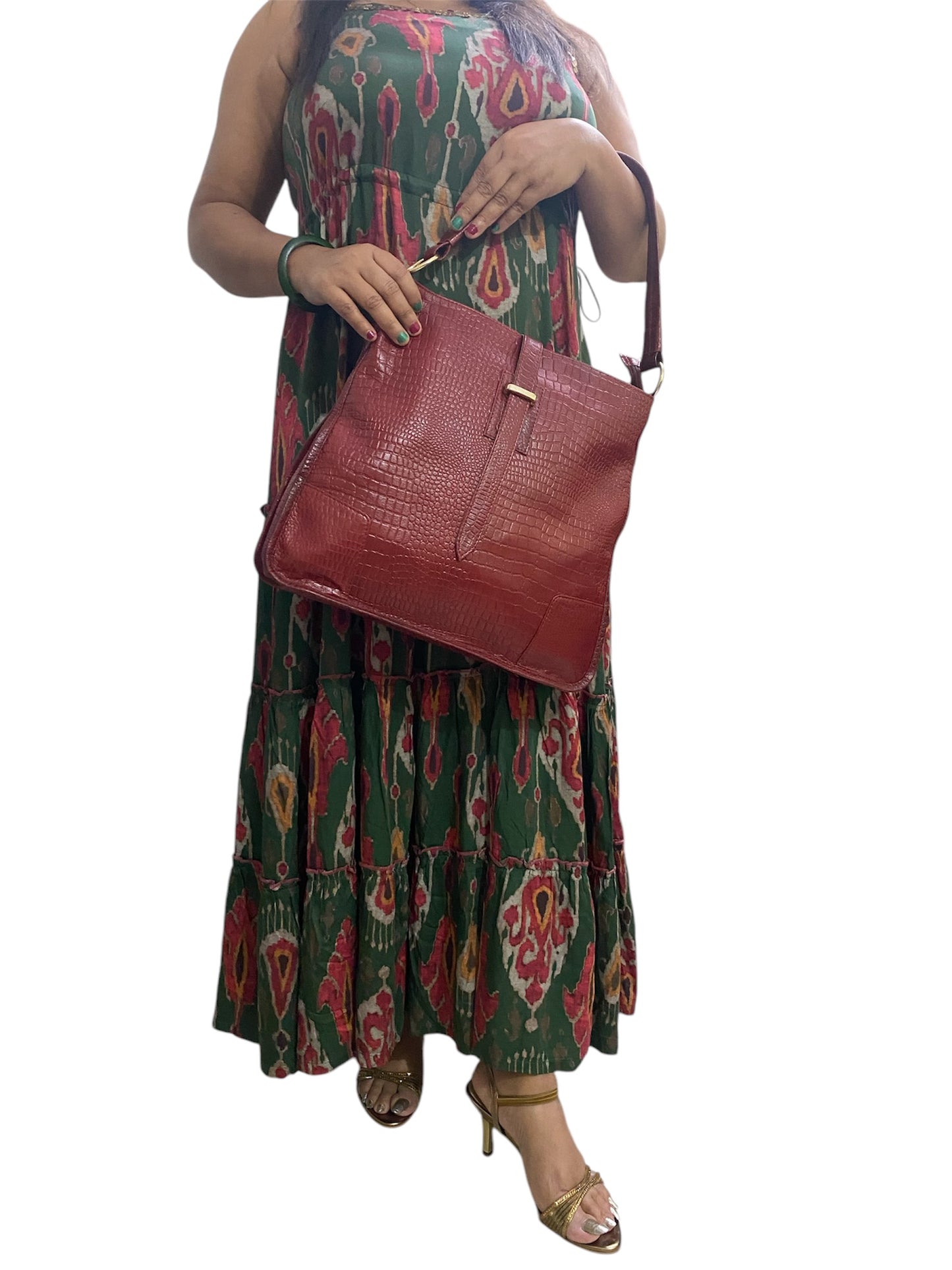 LIDA FASHION Trendy Croc-Embossed Leather Utility Bag for Women, Maroon