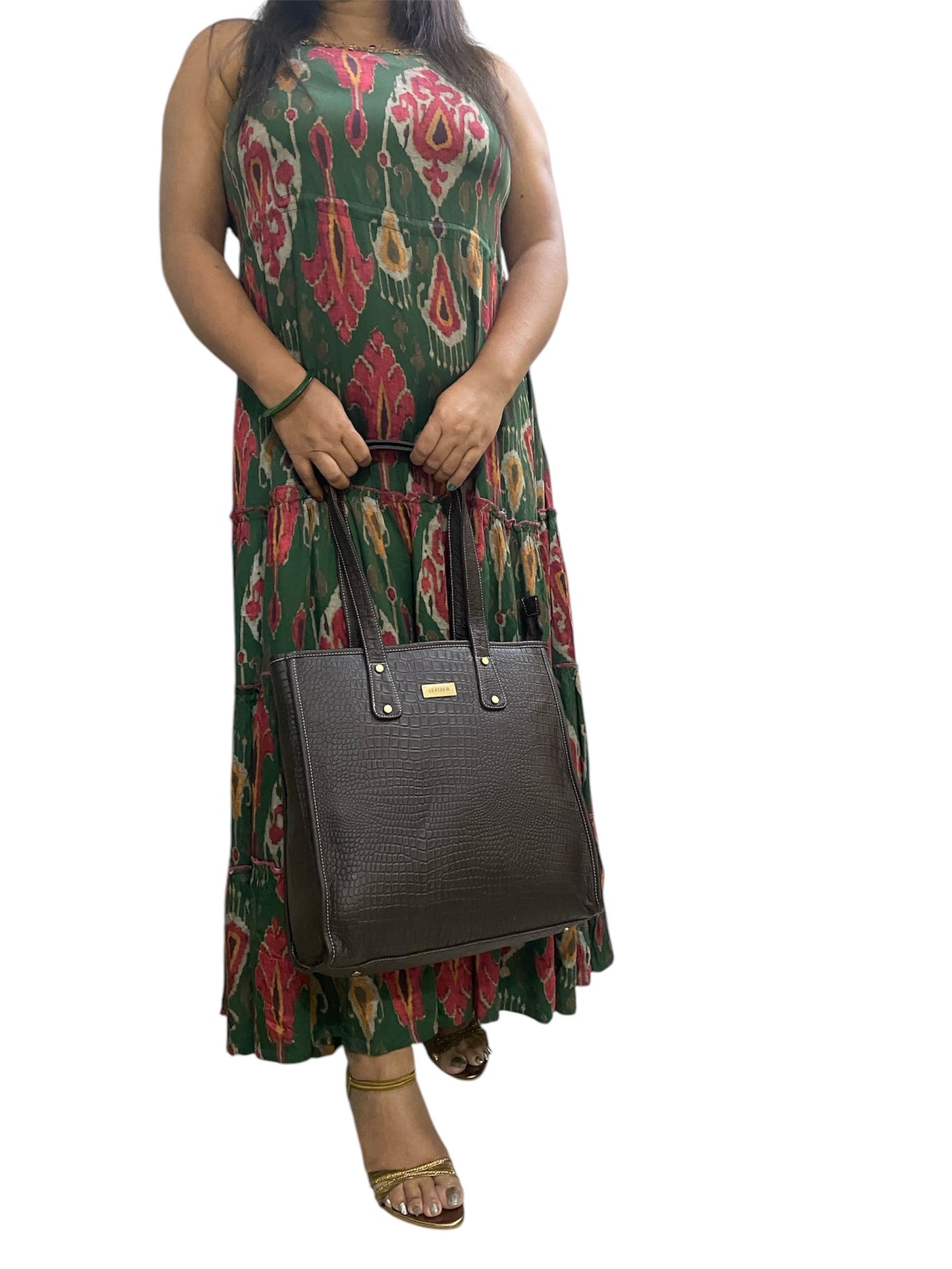 LIDA FASHION Trendy Croc-Embossed Leather Utility Tote Bag for Women, Brown