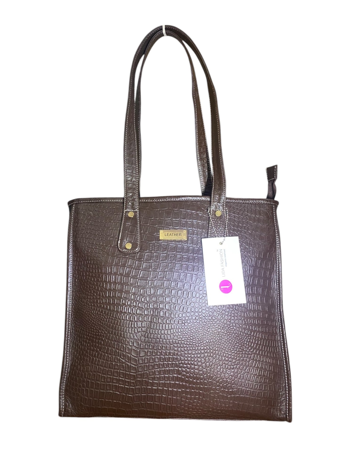 LIDA FASHION Trendy Croc-Embossed Leather Utility Tote Bag for Women, Brown