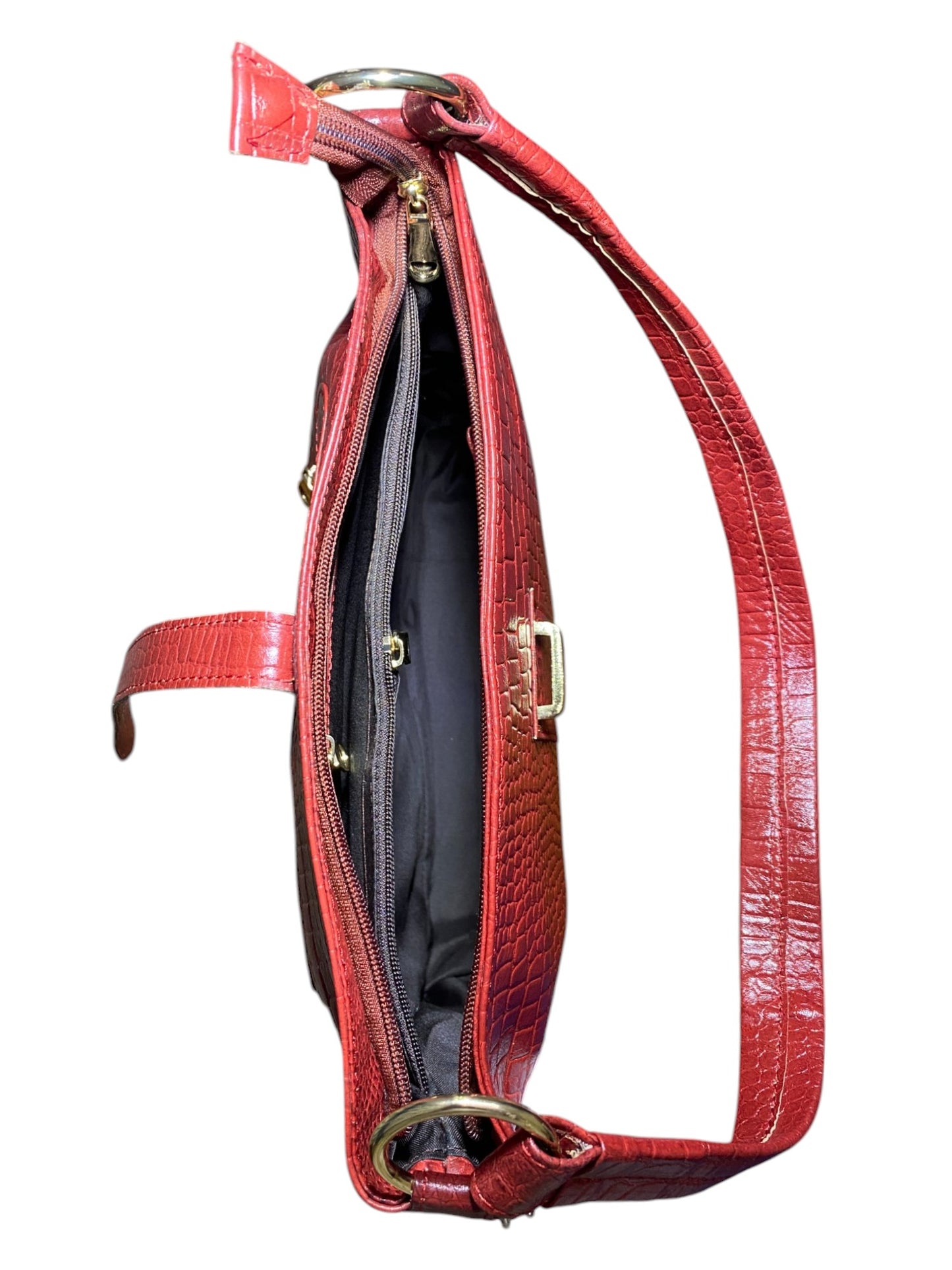 LIDA FASHION Trendy Croc-Embossed Leather Utility Bag for Women, Maroon
