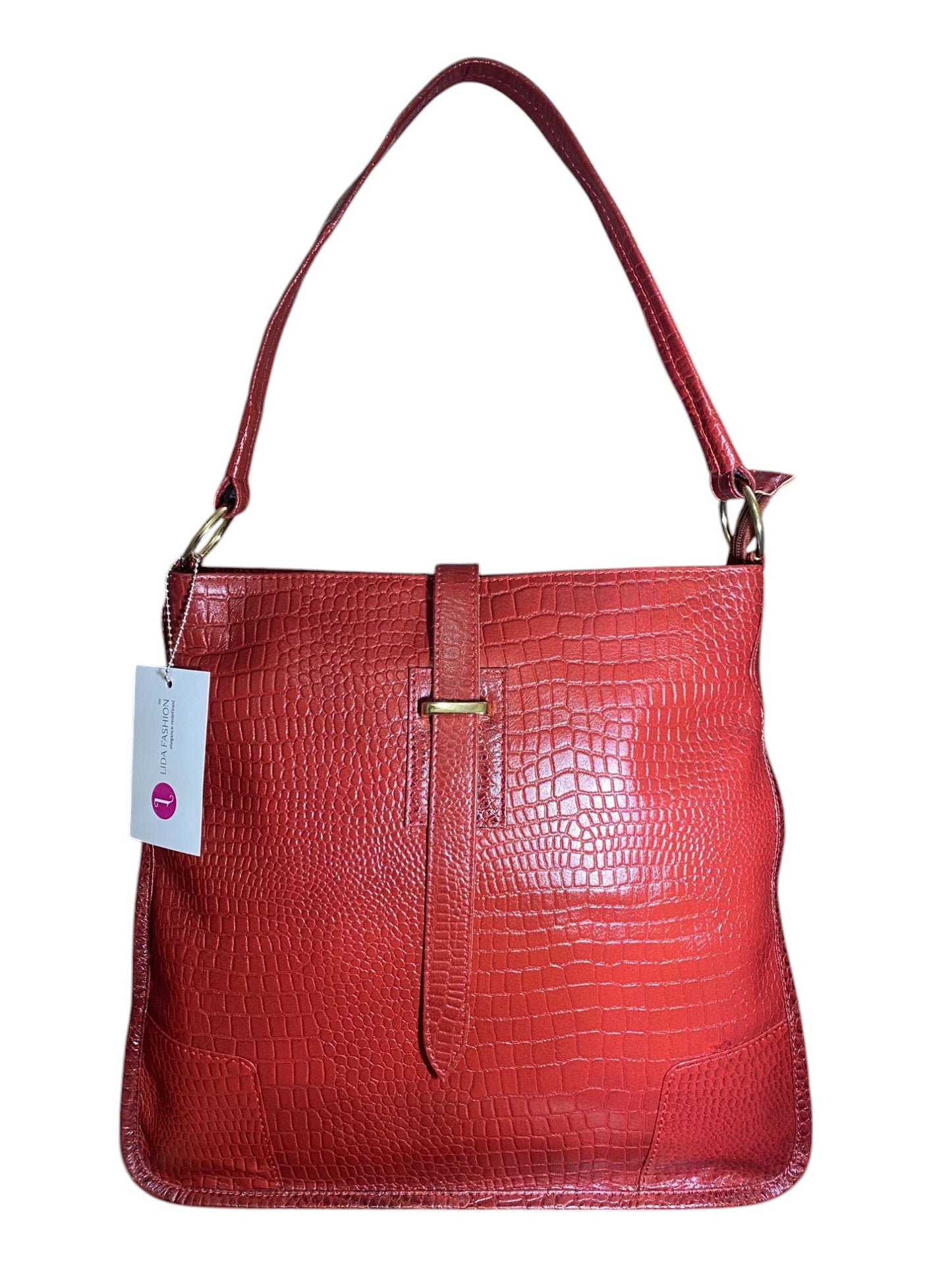 LIDA FASHION Trendy Croc-Embossed Leather Utility Bag for Women, Maroon
