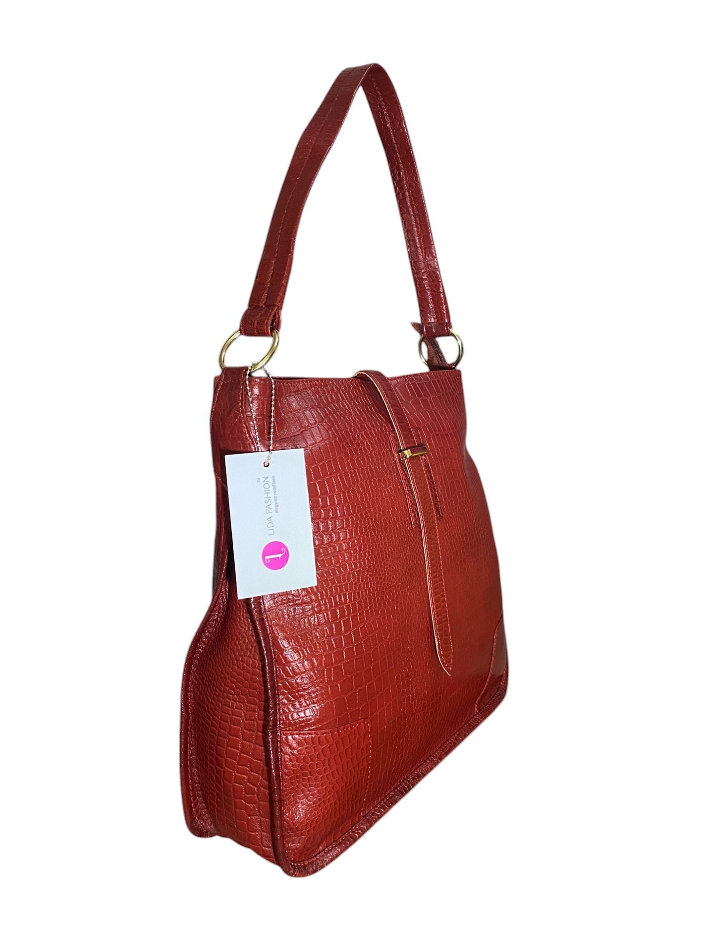 LIDA FASHION Trendy Croc-Embossed Leather Utility Bag for Women, Maroon