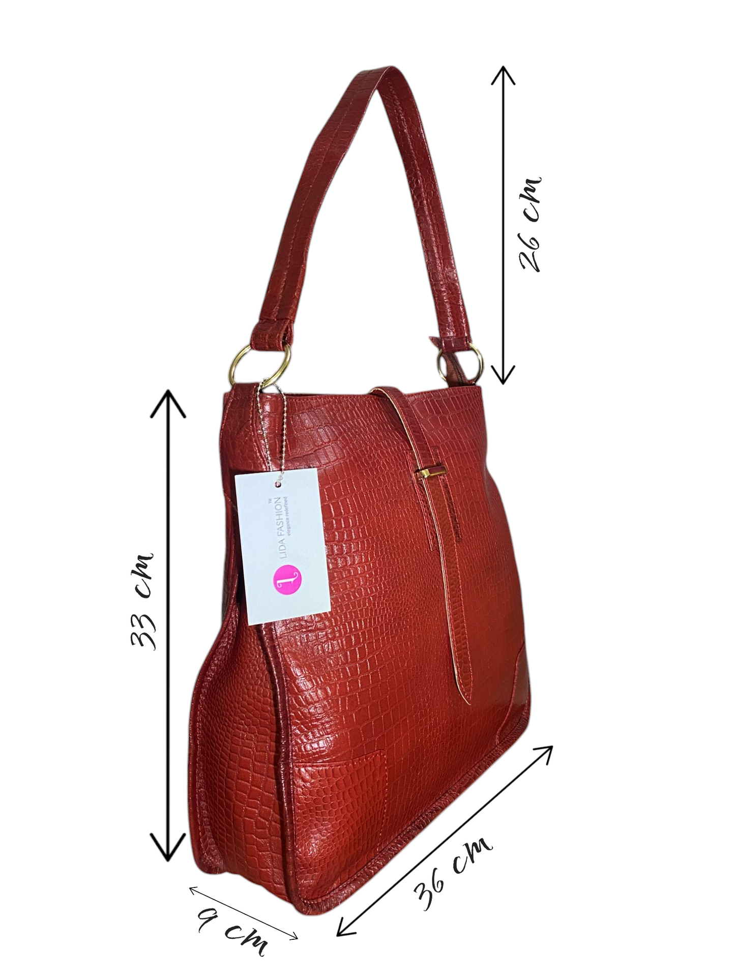 LIDA FASHION Trendy Croc-Embossed Leather Utility Bag for Women, Maroon