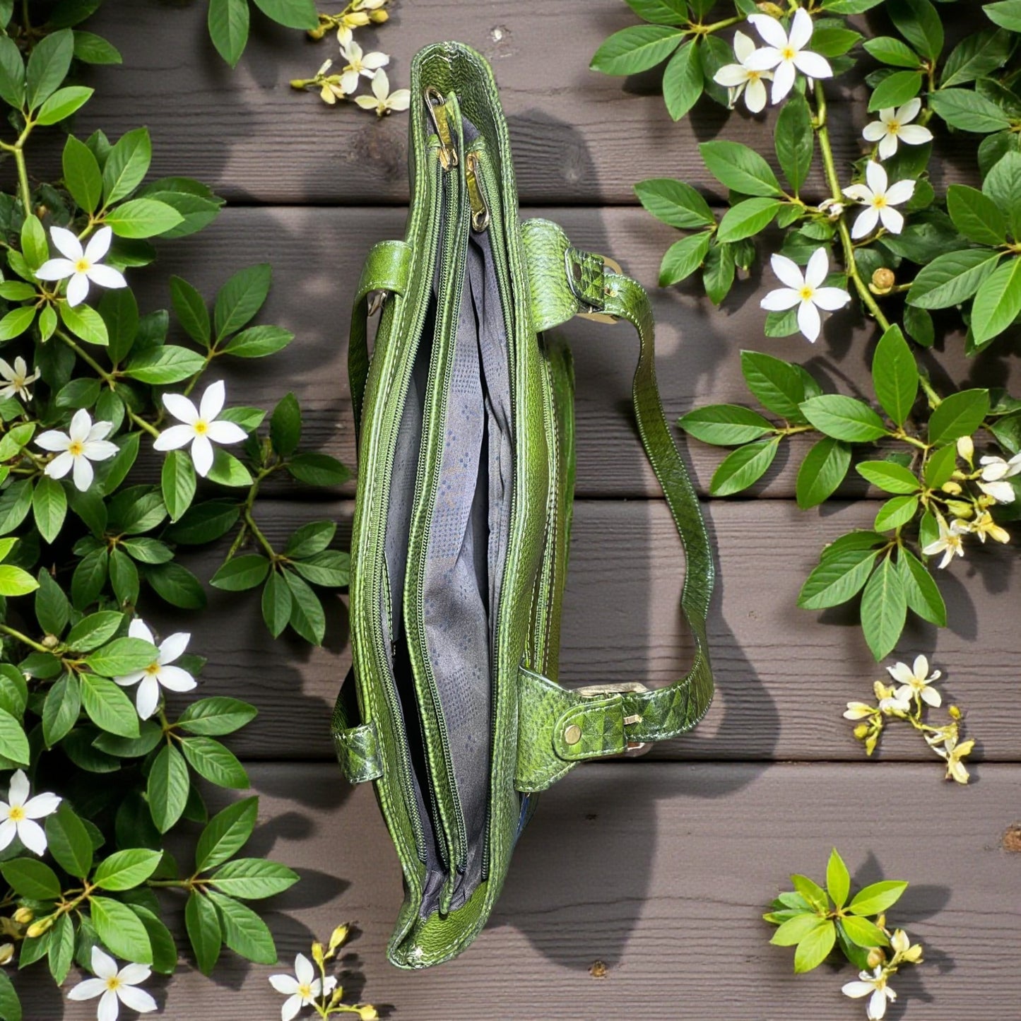 Women’s Green Leather Utility Tote Bag | Genuine Leather Designer Handbag with Spacious Interior & Pockets | Trendy Double Handle Carryall for Office, Travel & Daily Use (Green)