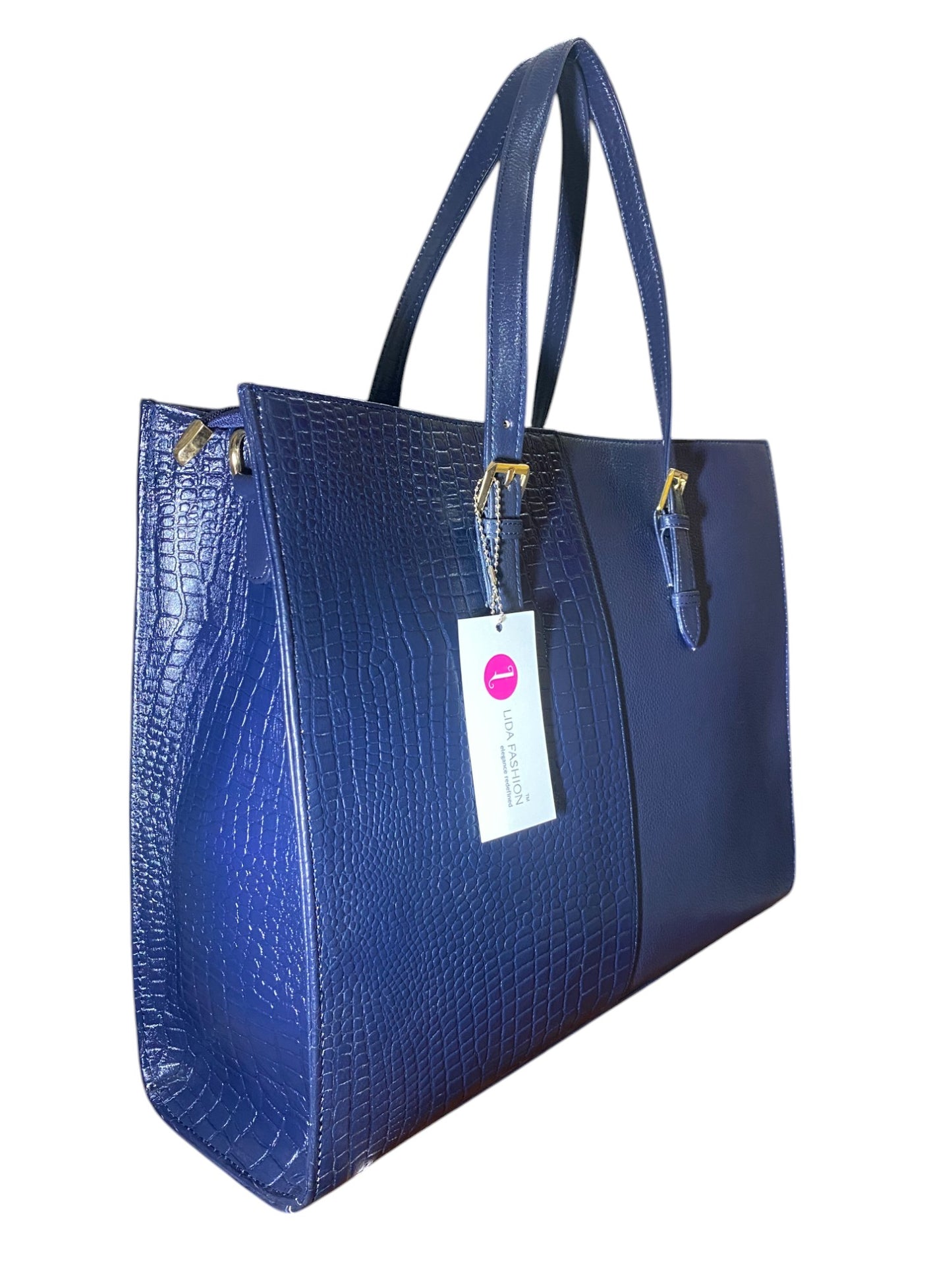 LIDA FASHION Women's Laptop Bag, Croc-Embossed Premium Leather, 14 inch laptop office bag (Blue)