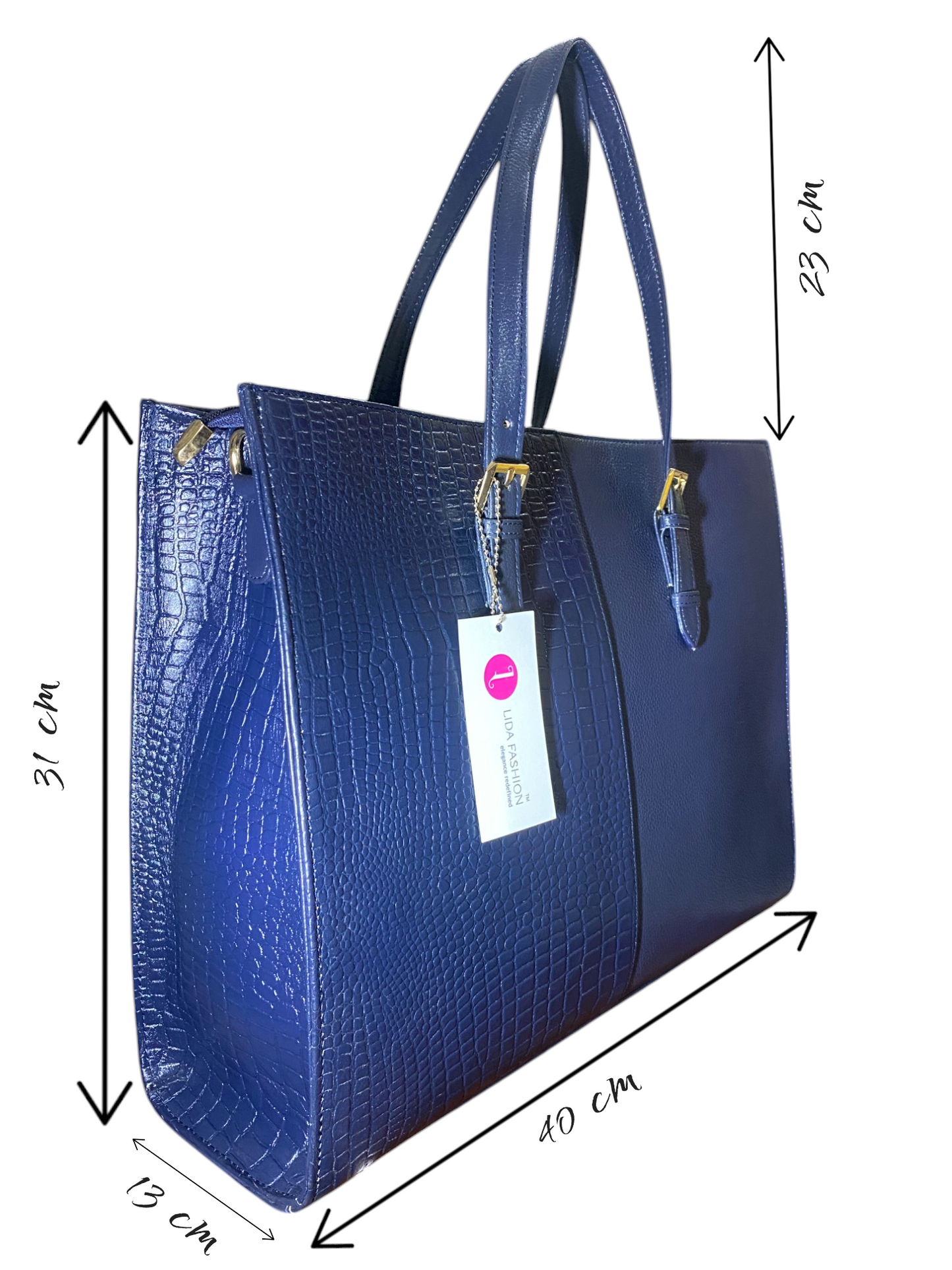 LIDA FASHION Women's Laptop Bag, Croc-Embossed Premium Leather, 14 inch laptop office bag (Blue)
