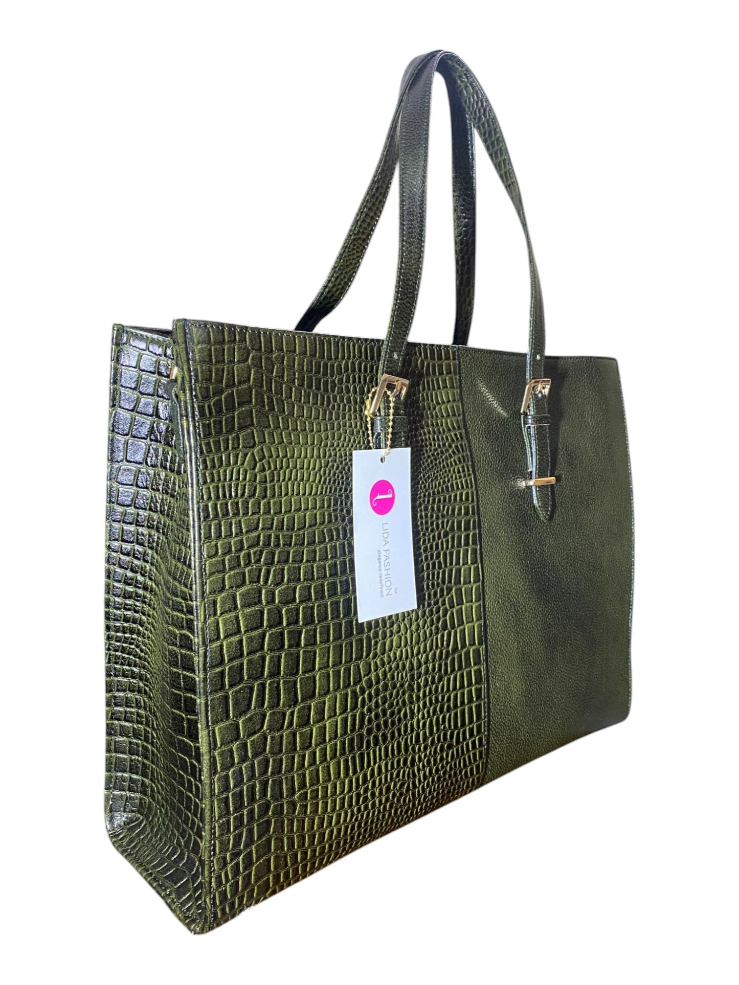 LIDA FASHION Women's Laptop Bag, Croc-Embossed Premium Leather, 14 inch laptop office bag (Green)