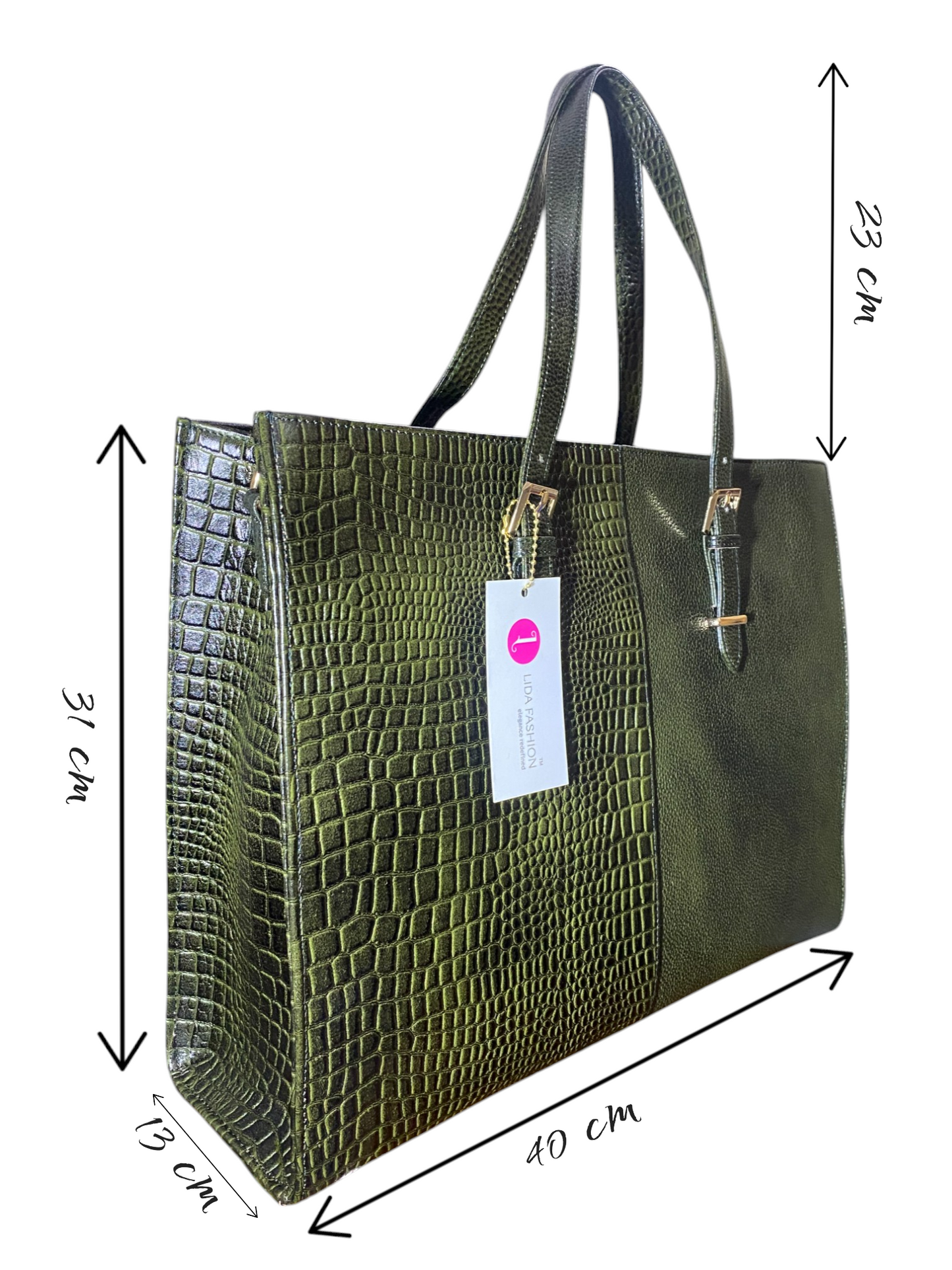 LIDA FASHION Women's Laptop Bag, Croc-Embossed Premium Leather, 14 inch laptop office bag (Green)