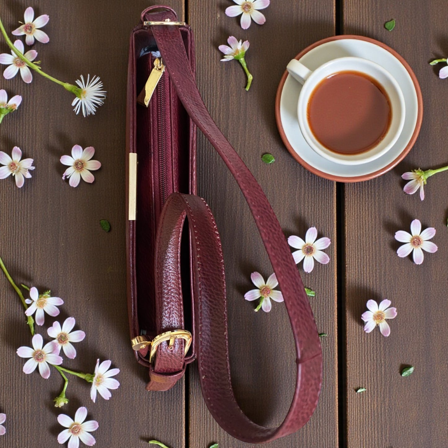 Women's Leather Shoulder Bag | Genuine Leather Baguette-Style Handbag with Gold-Tone Hardware | Slim Profile Purse with Single Strap for Daily & Formal Use | Elegant & Durable (Wine)