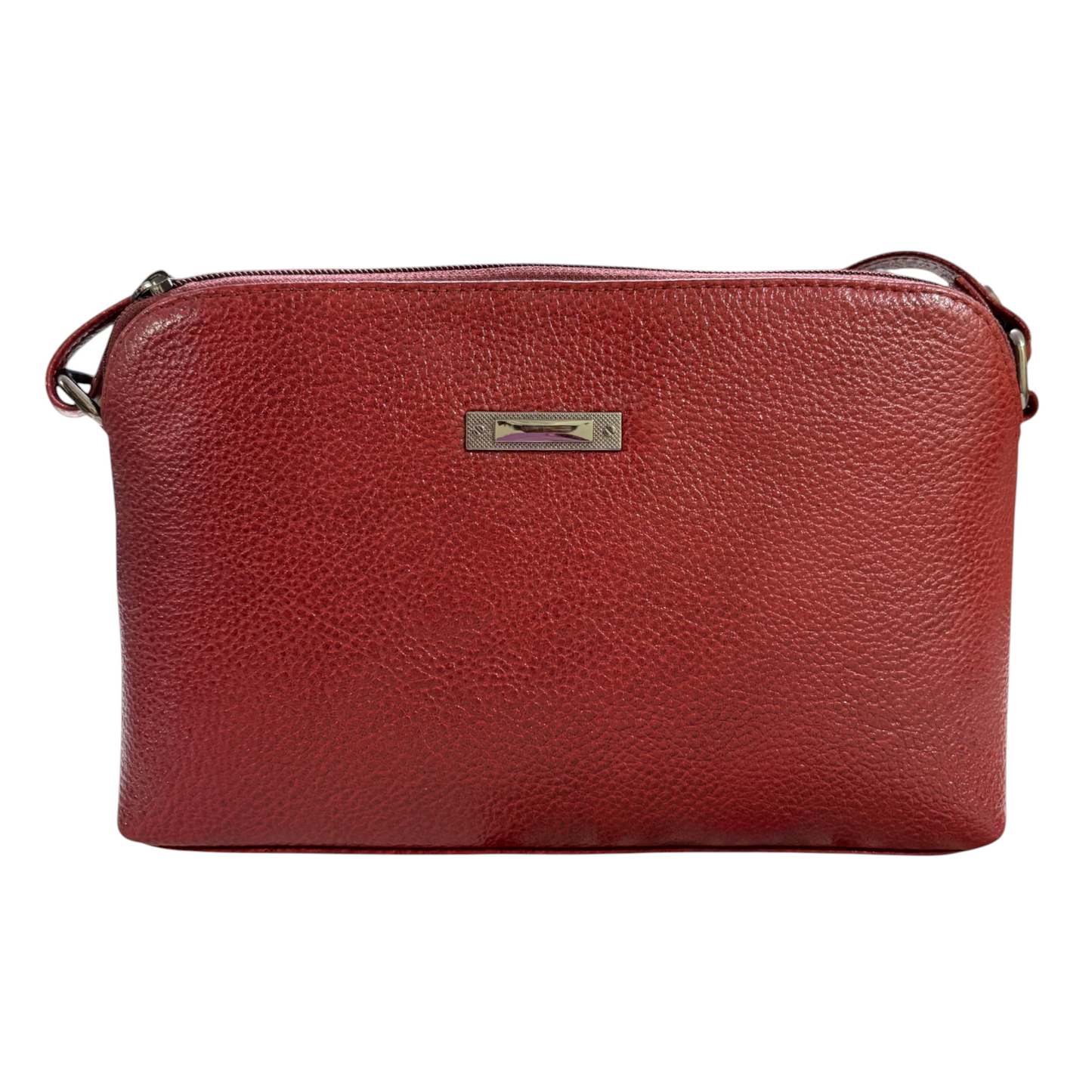 Leather Crossbody Bag, Multiple Compartments, Adjustable Strap (Red)