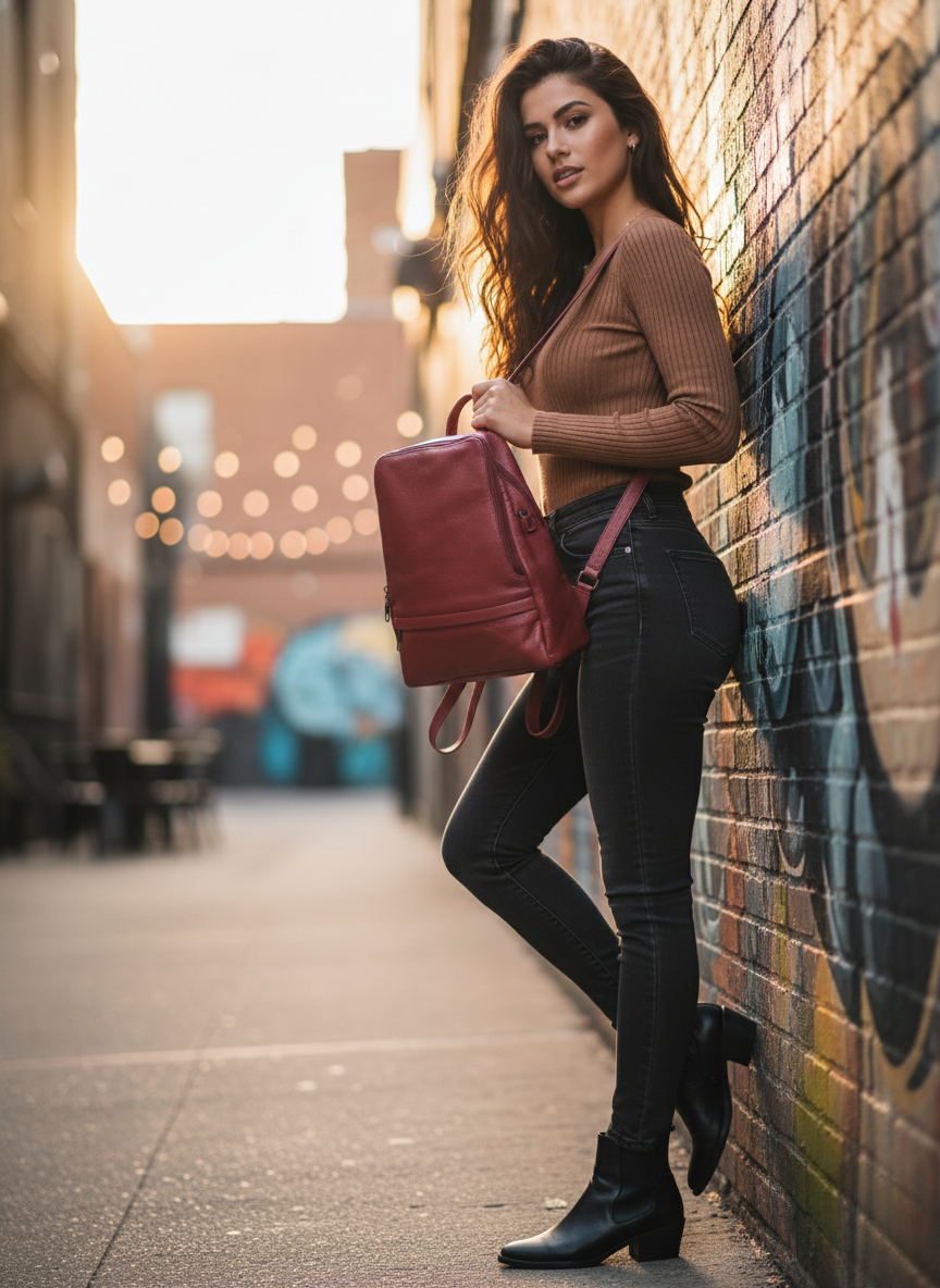 Stylish Women’s Leather Backpack | Genuine Leather Daypack with Multiple Zipper Compartments | Elegant, Lightweight & Durable Bag for Office, Travel, Shopping & Daily Use