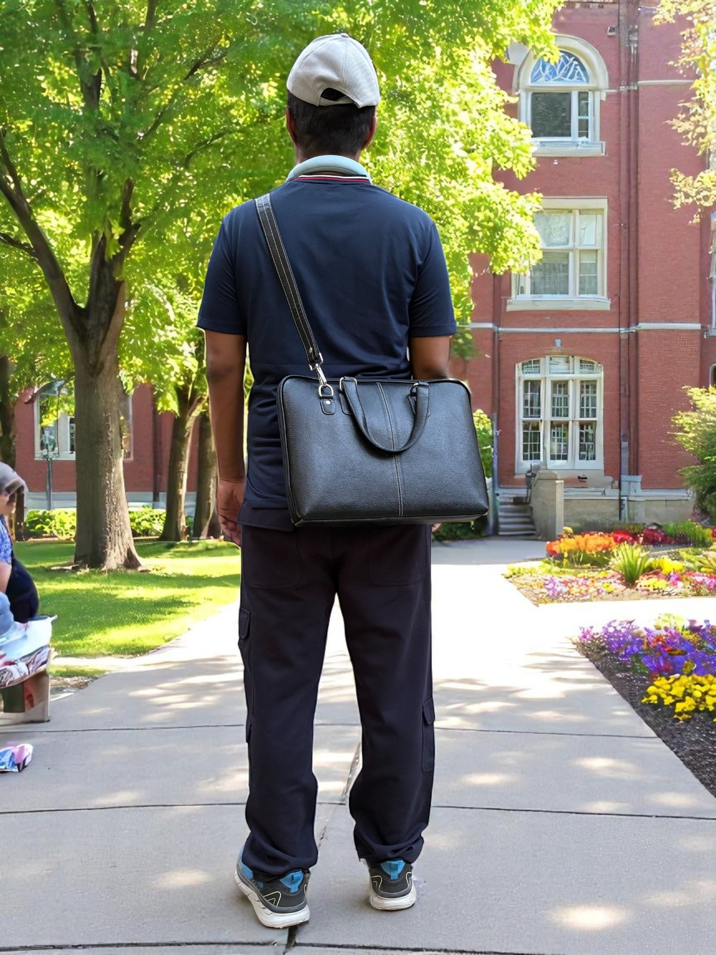 Genuine Leather Laptop Bag for Men & Women | 14-Inch Professional Office Briefcase with Adjustable Strap & Compartments | Laptop Bag for Business, Travel, Daily Use – Black