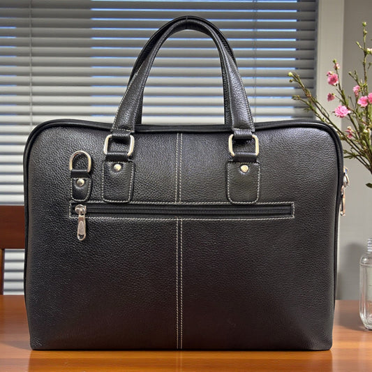 Genuine Leather Laptop Bag for Men & Women | 14-Inch Professional Office Briefcase with Adjustable Strap & Compartments | Laptop Bag for Business, Travel, Daily Use – Black