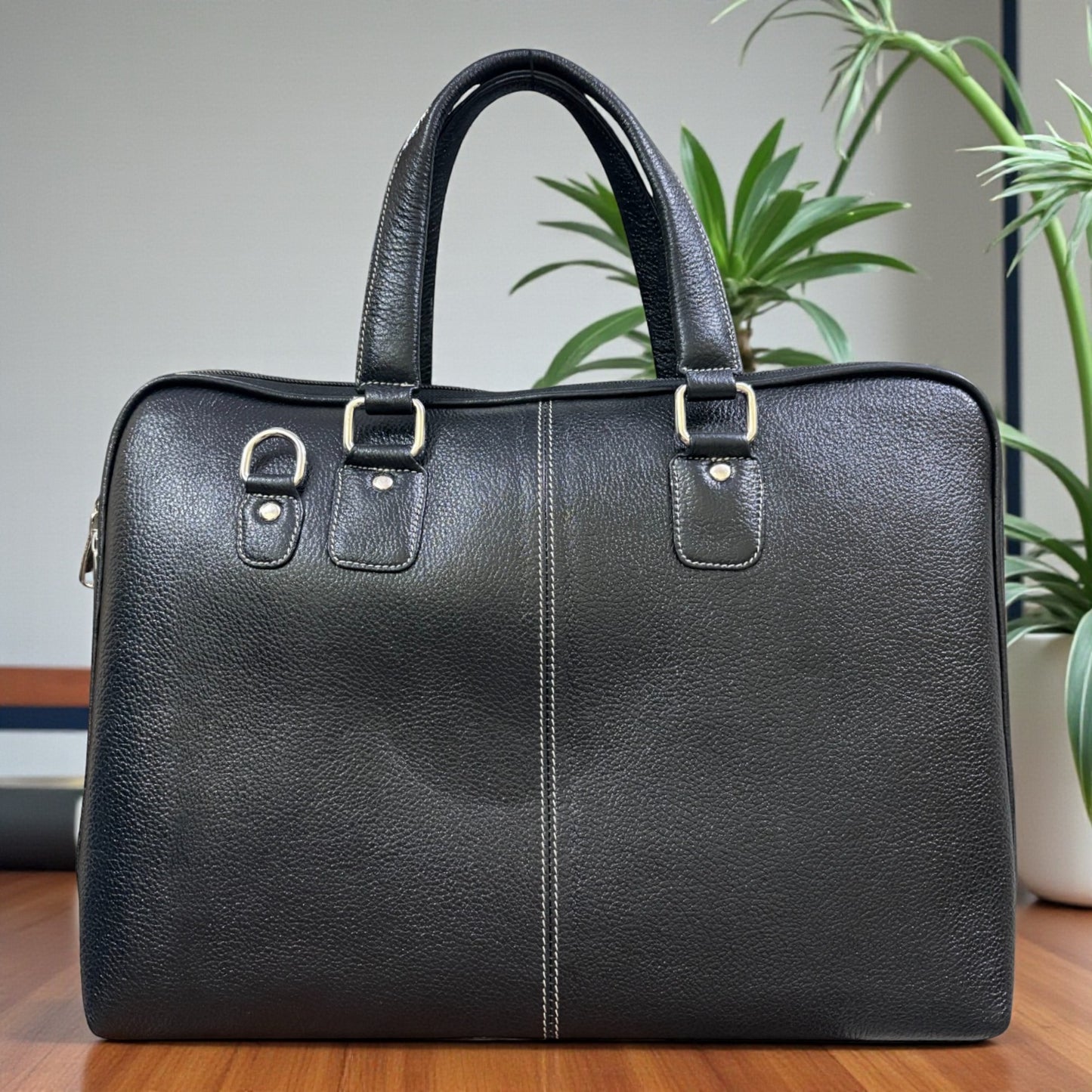 Genuine Leather Laptop Bag for Men & Women | 14-Inch Professional Office Briefcase with Adjustable Strap & Compartments | Laptop Bag for Business, Travel, Daily Use – Black