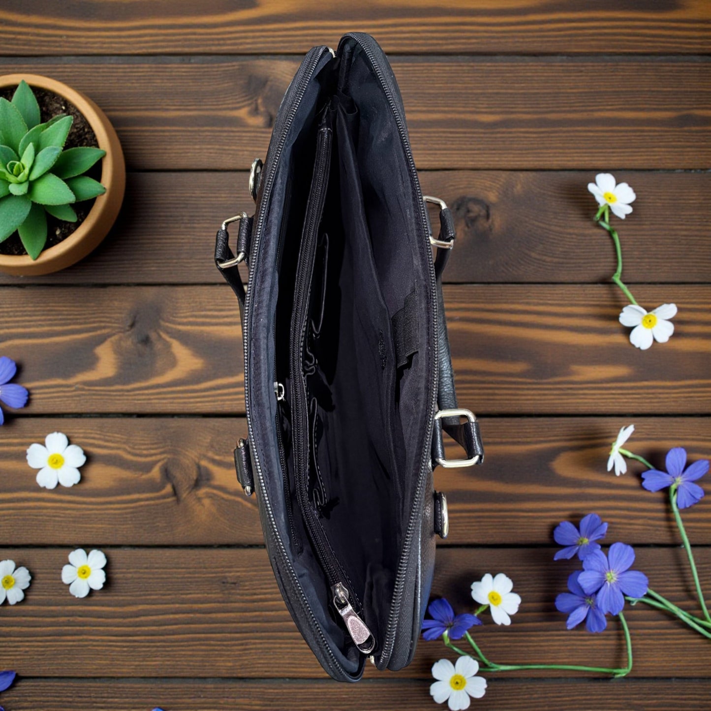 Genuine Leather Laptop Bag for Men & Women | 14-Inch Professional Office Briefcase with Adjustable Strap & Compartments | Laptop Bag for Business, Travel, Daily Use – Black