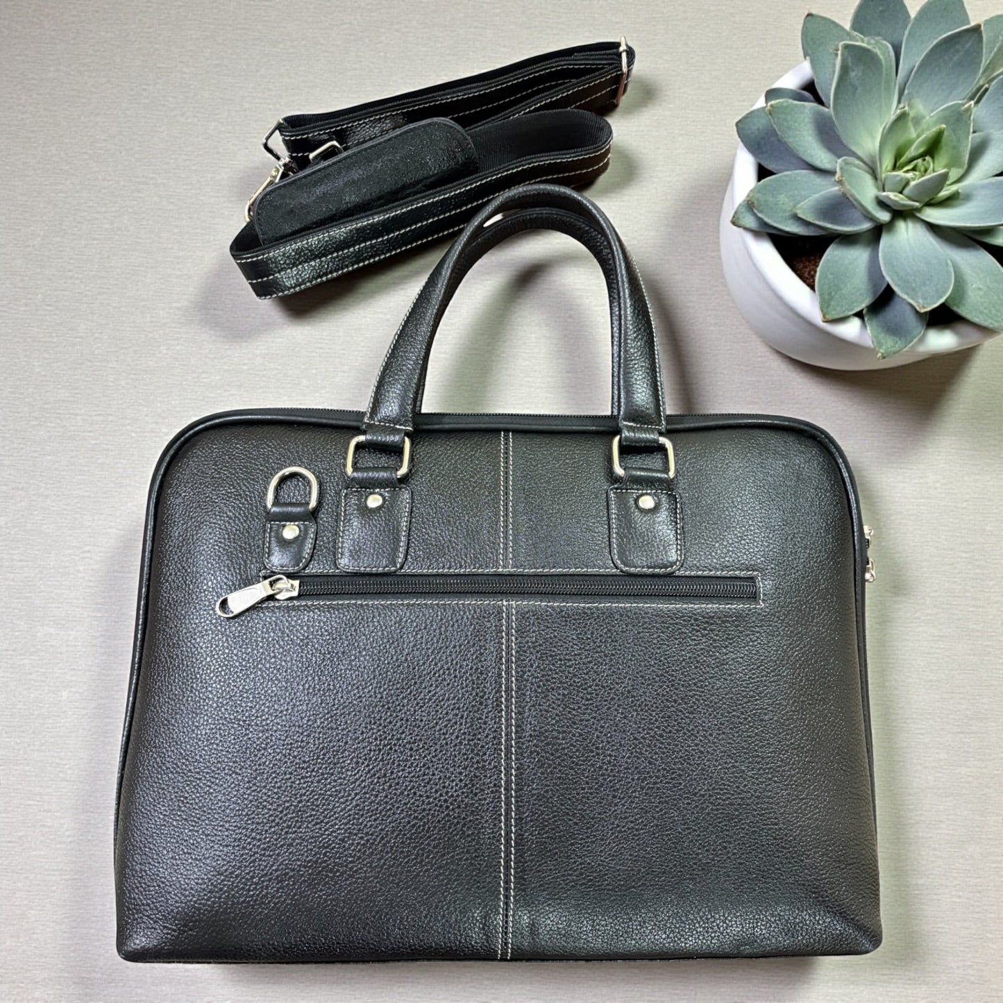 Genuine Leather Laptop Bag for Men & Women | 14-Inch Professional Office Briefcase with Adjustable Strap & Compartments | Laptop Bag for Business, Travel, Daily Use – Black