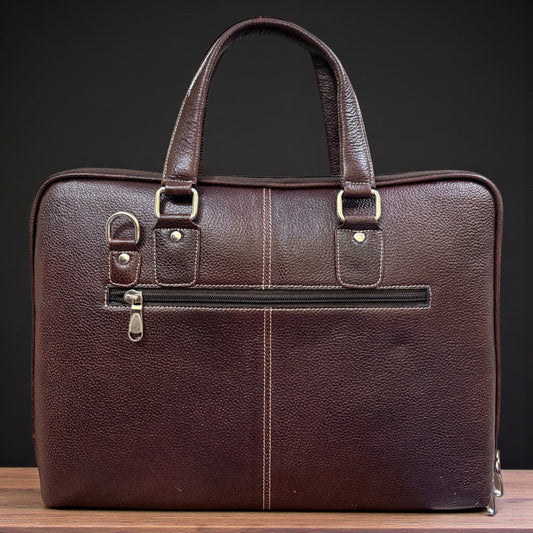 Pure Leather Laptop Bag for Men & Women – 14-Inch Office Bag in Brown with Multiple Compartments, Adjustable Strap, Premium Finish & Contrast Stitching | Unisex Professional Work Satchel - Brown