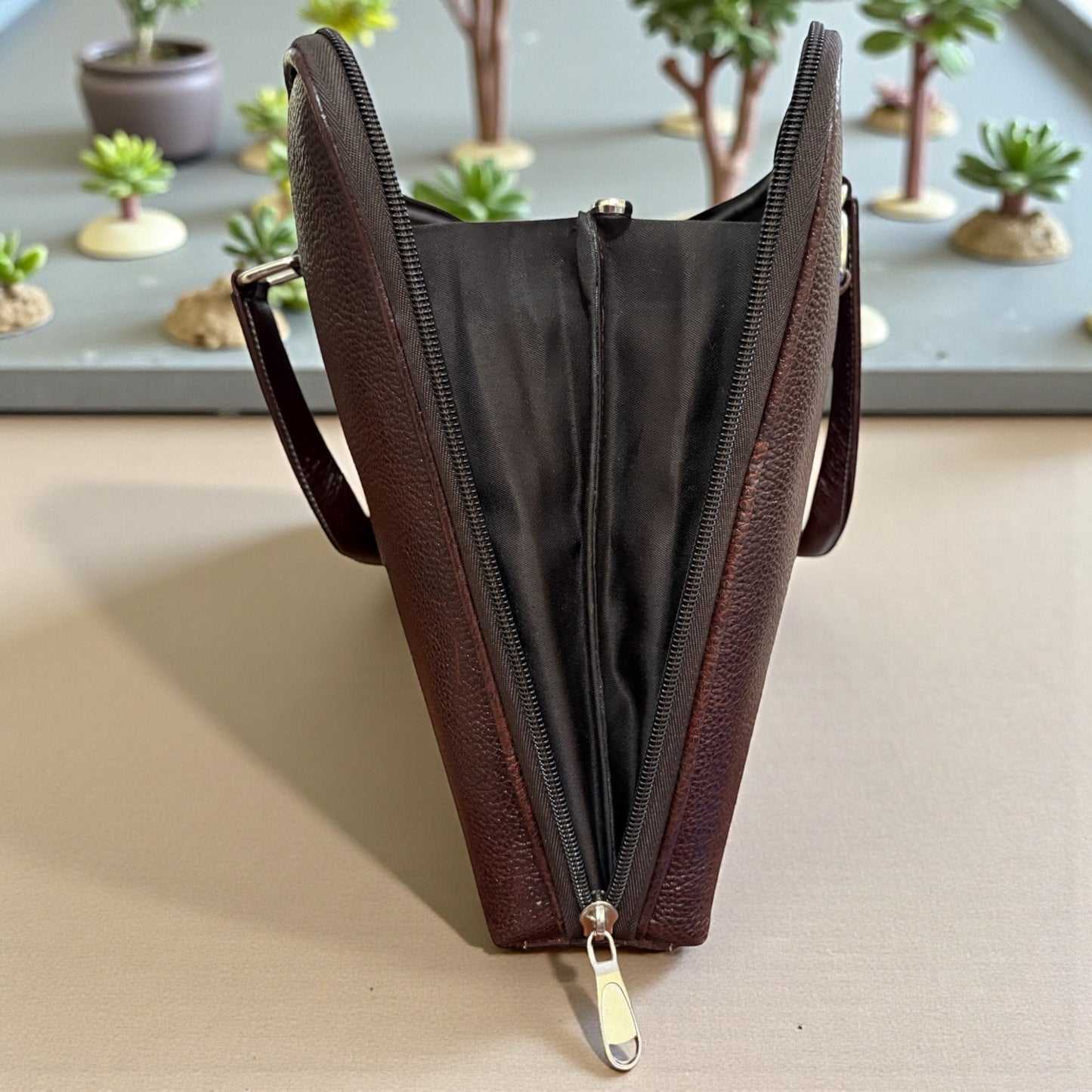 Pure Leather Laptop Bag for Men & Women – 14-Inch Office Bag in Brown with Multiple Compartments, Adjustable Strap, Premium Finish & Contrast Stitching | Unisex Professional Work Satchel - Brown