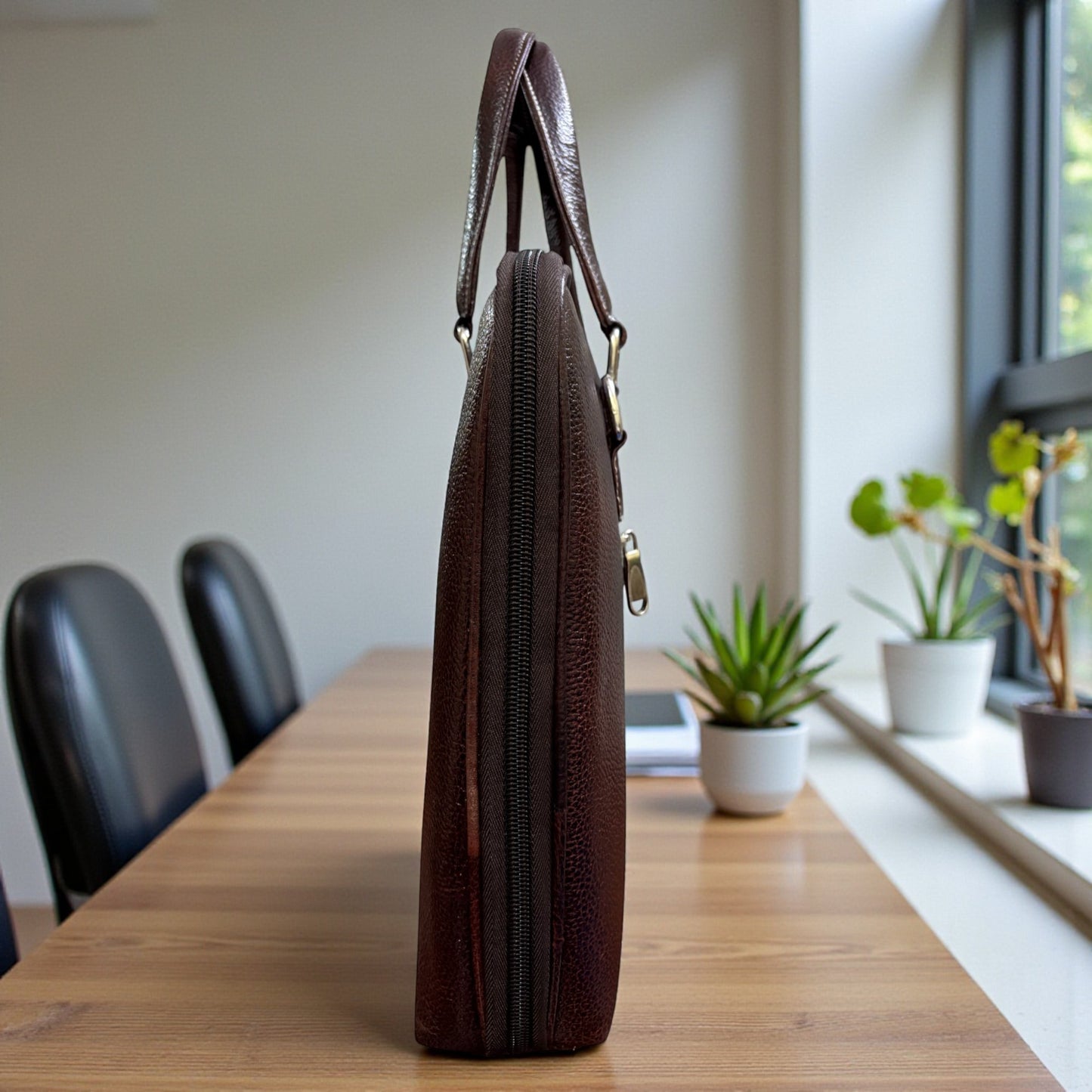 Pure Leather Laptop Bag for Men & Women – 14-Inch Office Bag in Brown with Multiple Compartments, Adjustable Strap, Premium Finish & Contrast Stitching | Unisex Professional Work Satchel - Brown