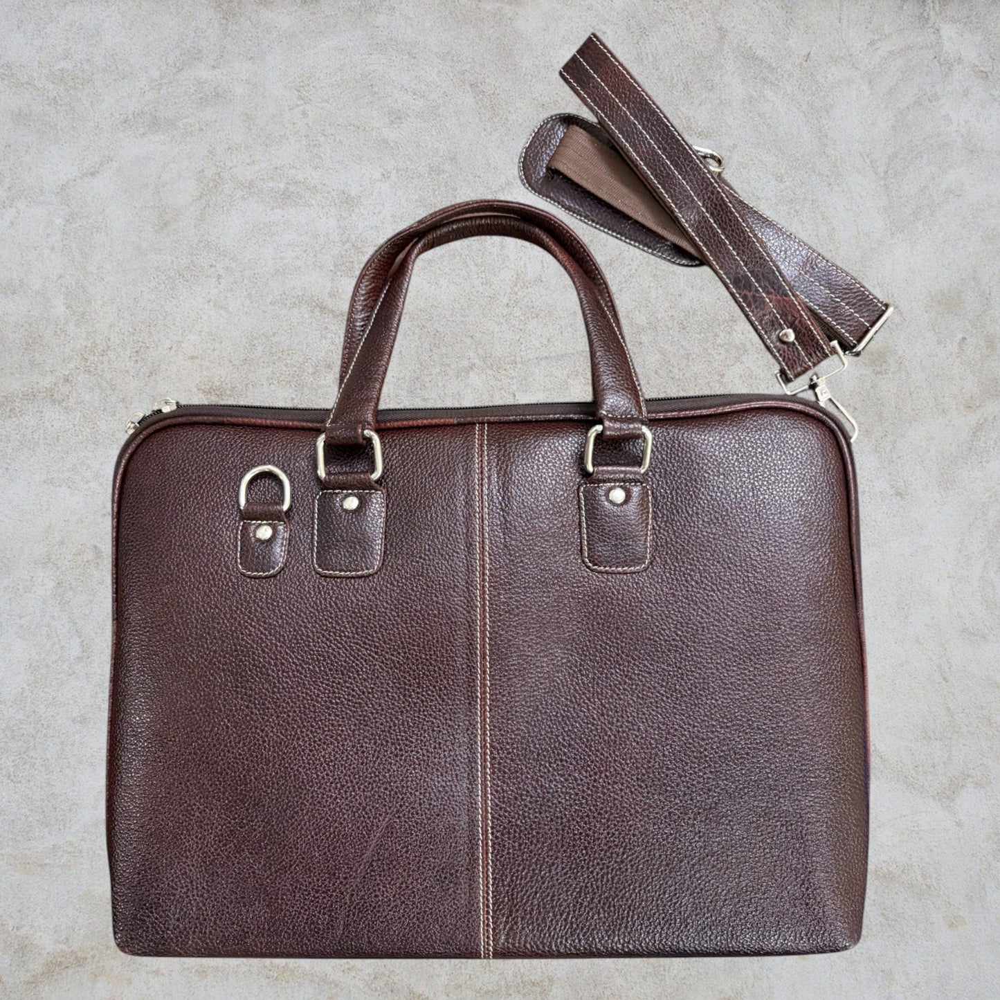 Pure Leather Laptop Bag for Men & Women – 14-Inch Office Bag in Brown with Multiple Compartments, Adjustable Strap, Premium Finish & Contrast Stitching | Unisex Professional Work Satchel - Brown