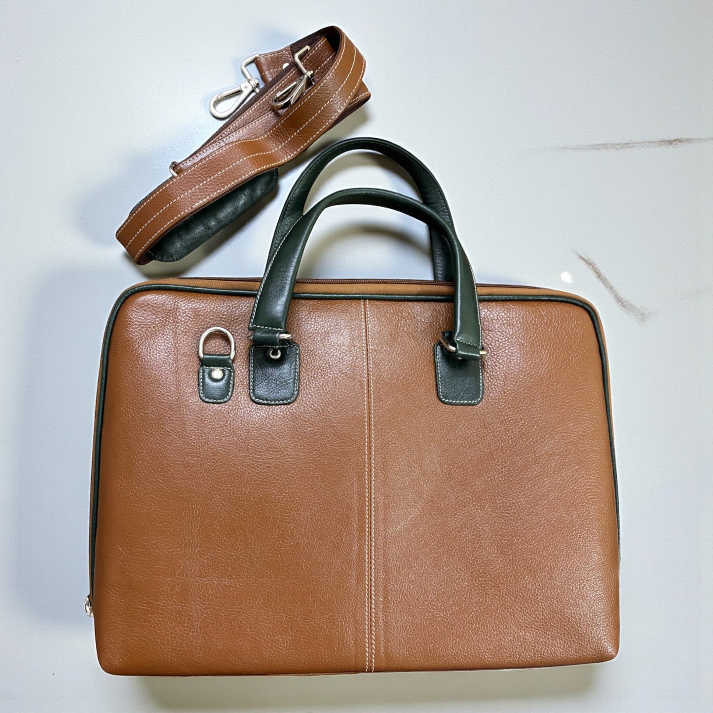 Pure Leather Laptop Bag for Men & Women | Premium 14-Inch Work Office Handbag with Adjustable Strap, Multi Compartments | Stylish Leather Laptop Briefcase – Yellow & Green