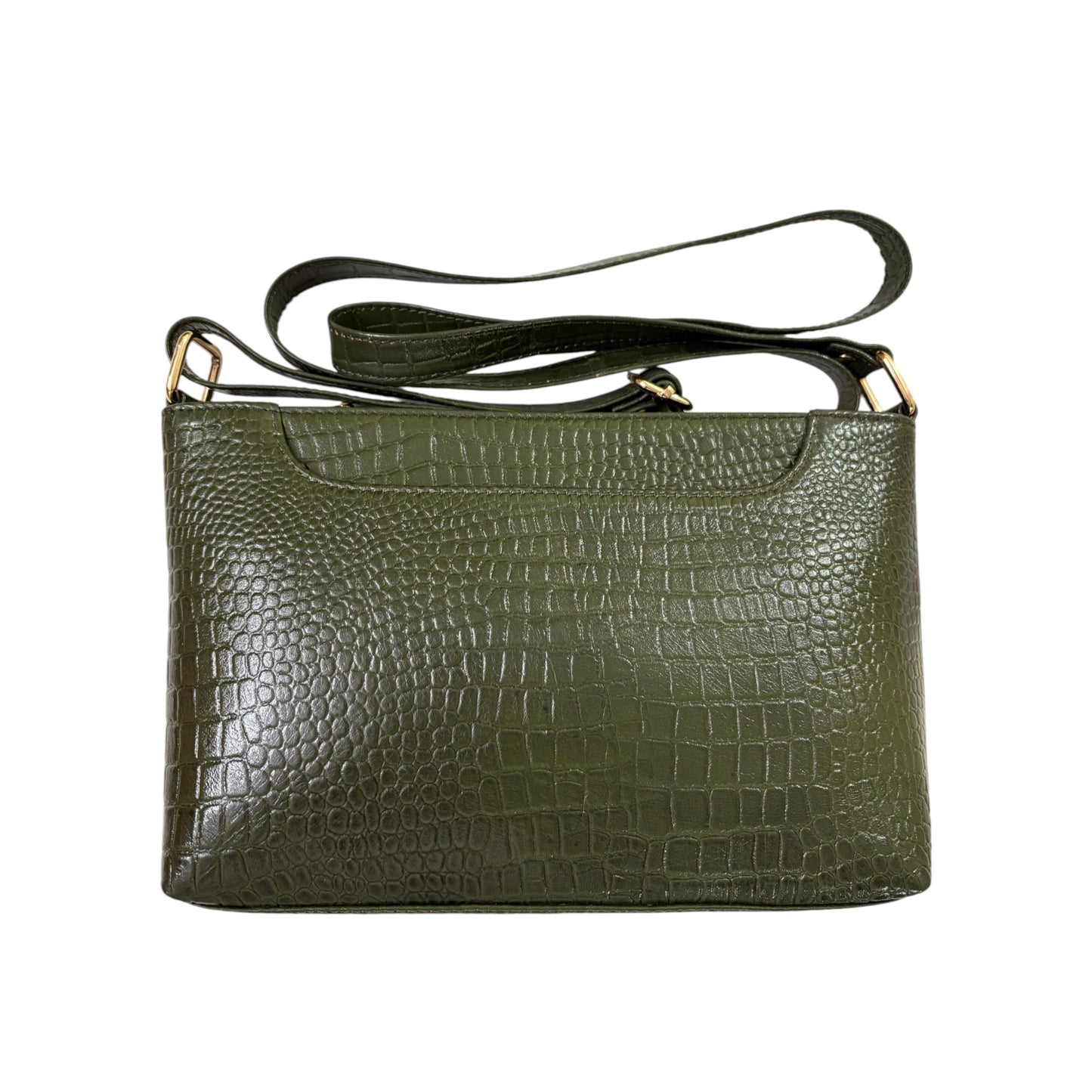 LIDA FASHION Womens Olive Green Leather Sling Bag | Crocodile-Embossed Genuine Leather Crossbody Purse with Adjustable Strap | Compact Yet Spacious for Casual & Party | Stylish & Durable