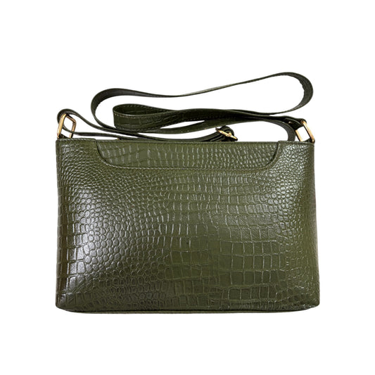 LIDA FASHION Womens Olive Green Leather Sling Bag | Crocodile-Embossed Genuine Leather Crossbody Purse with Adjustable Strap | Compact Yet Spacious for Casual & Party | Stylish & Durable
