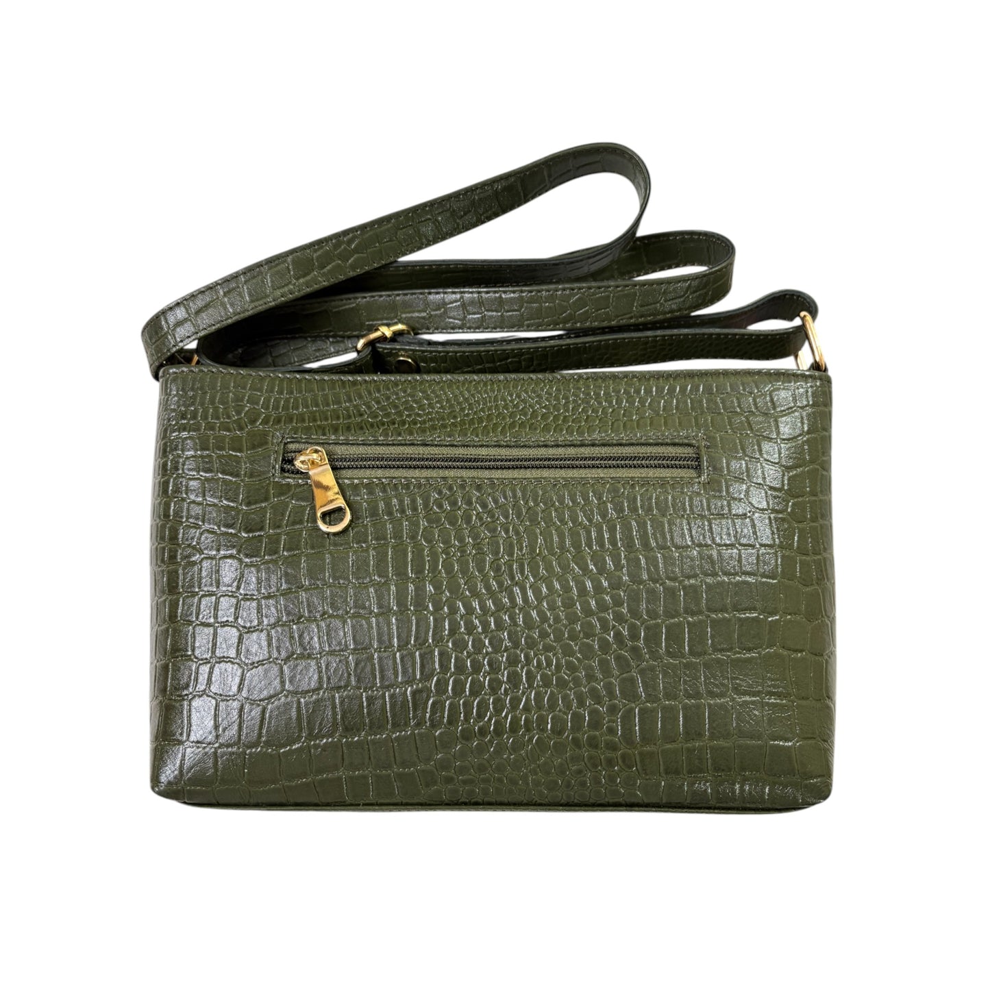LIDA FASHION Womens Olive Green Leather Sling Bag | Crocodile-Embossed Genuine Leather Crossbody Purse with Adjustable Strap | Compact Yet Spacious for Casual & Party | Stylish & Durable