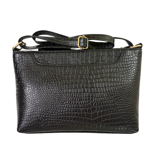LIDA FASHION Stylish Croc-Embossed Leather Sling Bag for Women | Genuine Leather Crossbody Bag with Adjustable Strap & Spacious Interior | Designer Ladies Shoulder Purse for Travel & Daily Use (Black)