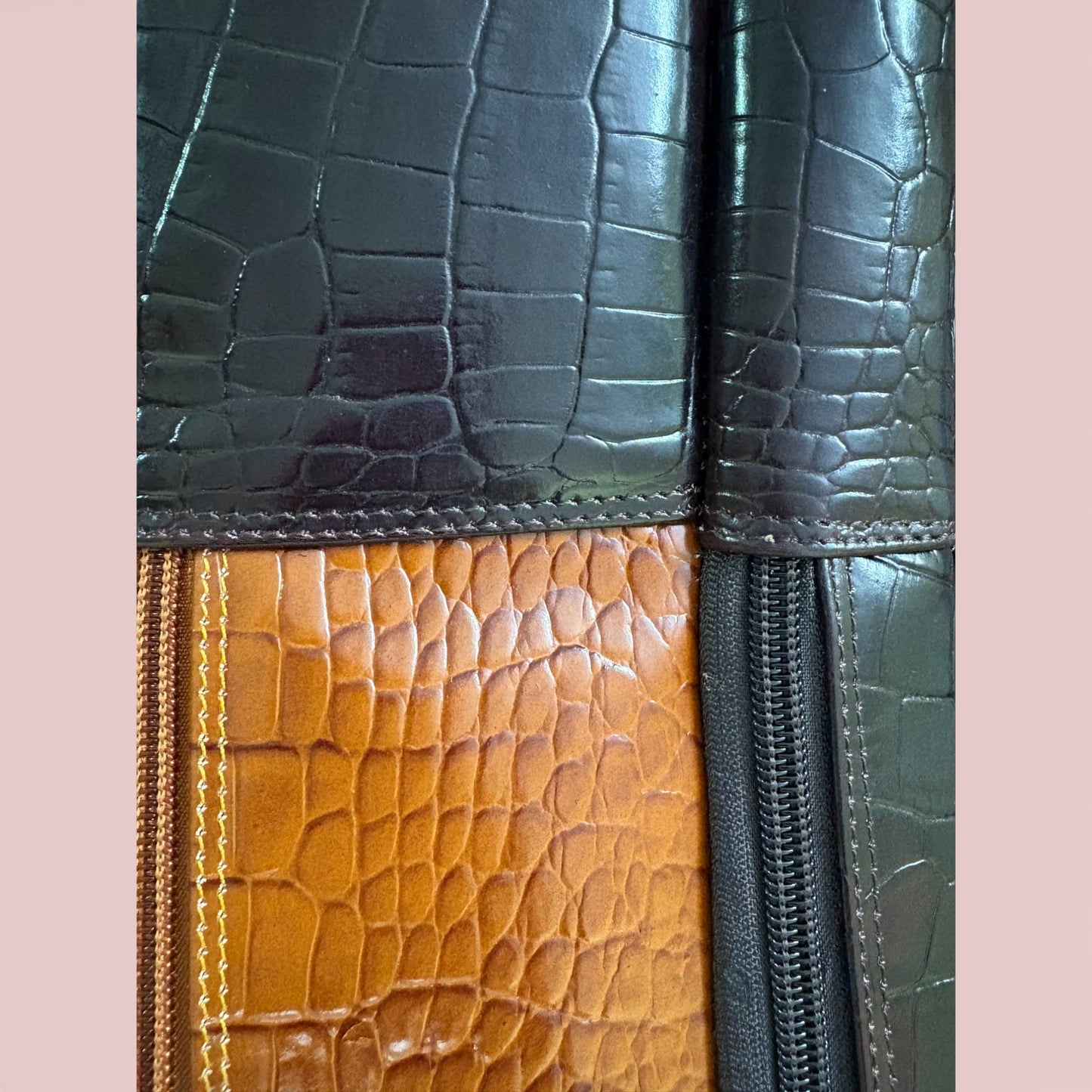 Luxury Crocodile Pattern Leather Backpack, 37x30x12 cm, Multiple Compartments, Brass Hardware (Brown and Tan)