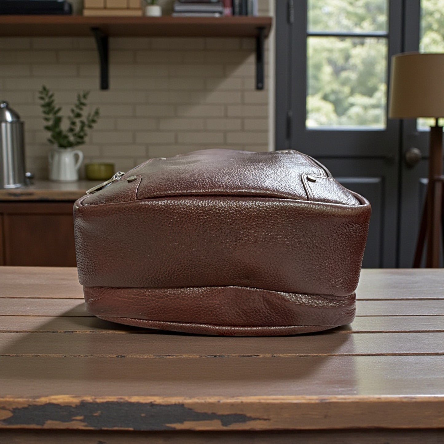 Men’s Genuine Leather Backpack with Laptop Compartment | Contrast Stitching & Brass Hardware | Multiple Organizer Pockets | Office, Travel & Business Use | Stylish Daypack (Brown)