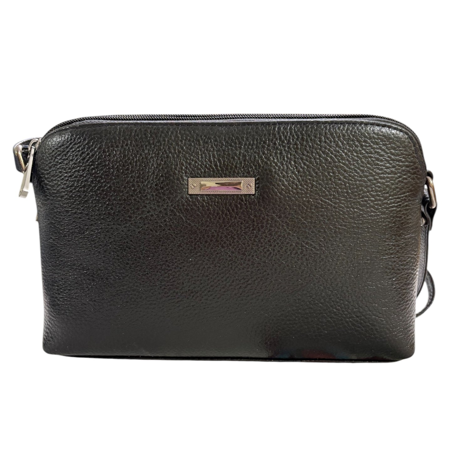 Leather Crossbody Bag, Multiple Compartments, Adjustable Strap (Black)