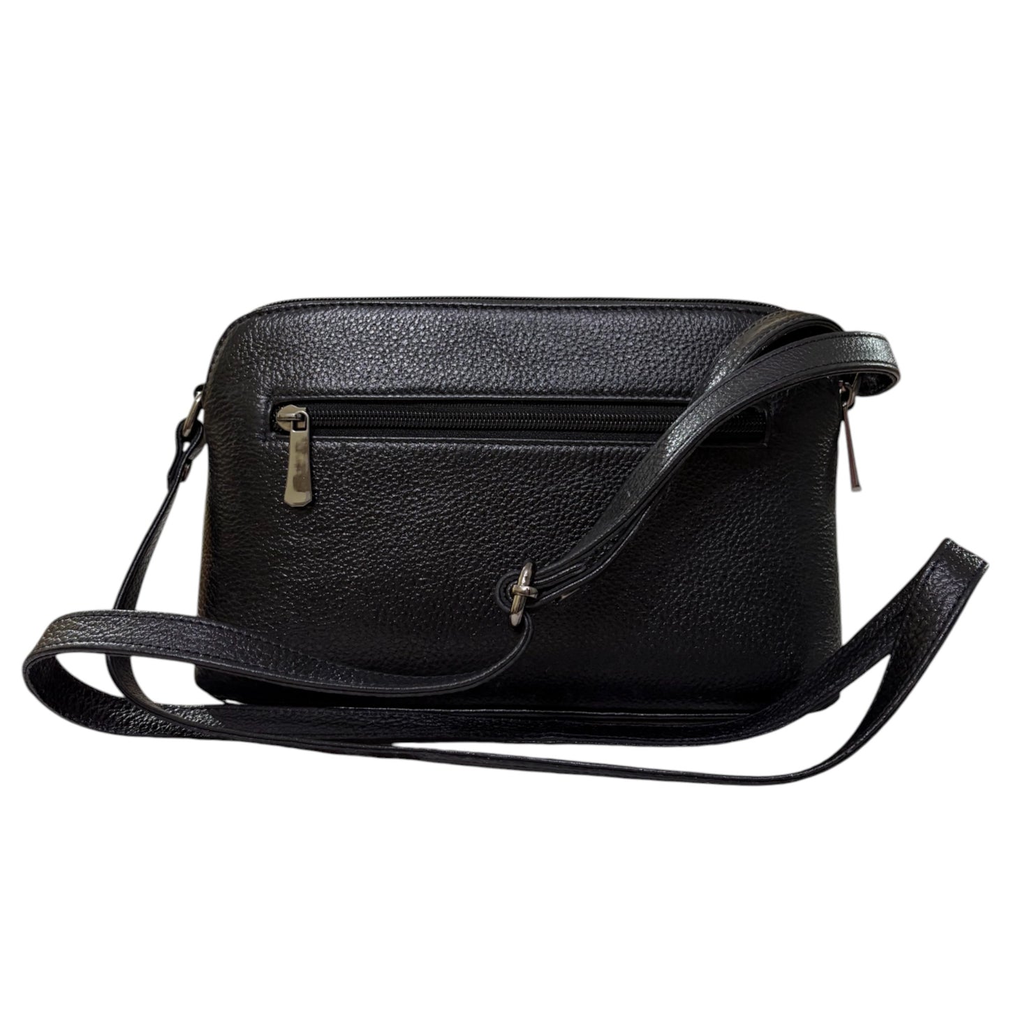 Leather Crossbody Bag, Multiple Compartments, Adjustable Strap (Black)