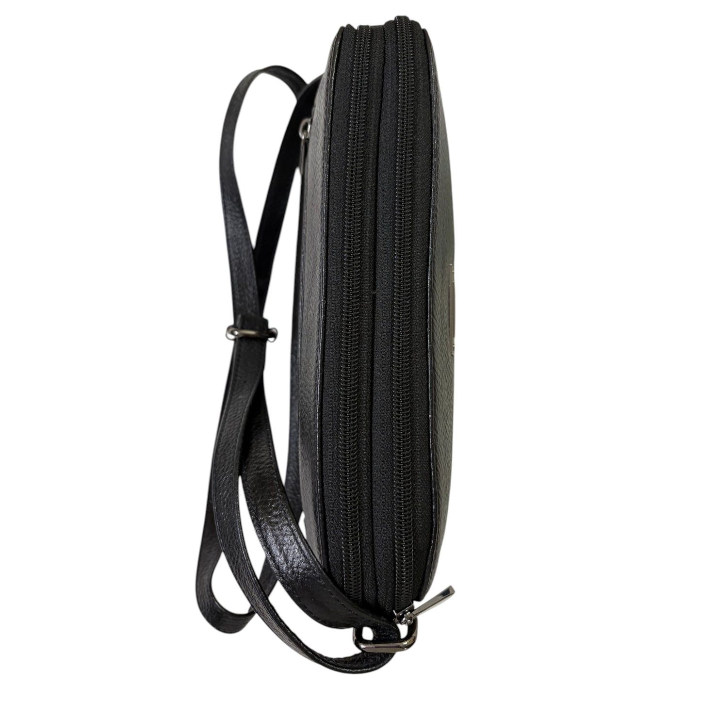 Leather Crossbody Bag, Multiple Compartments, Adjustable Strap (Black)