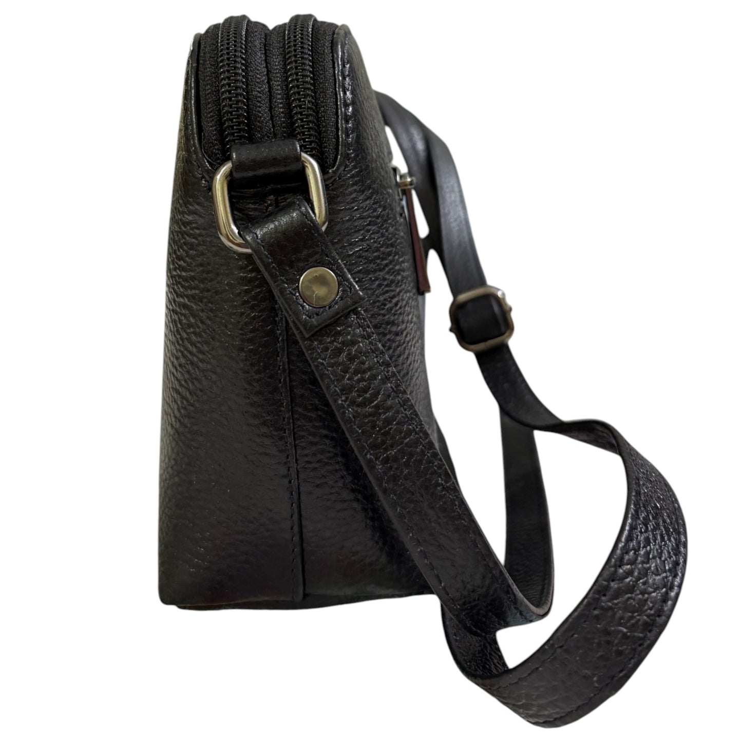 Leather Crossbody Bag, Multiple Compartments, Adjustable Strap (Black)