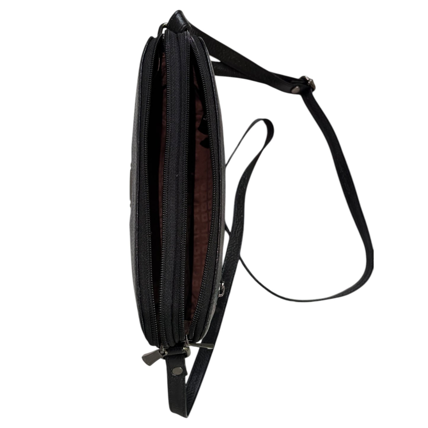 Leather Crossbody Bag, Multiple Compartments, Adjustable Strap (Black)