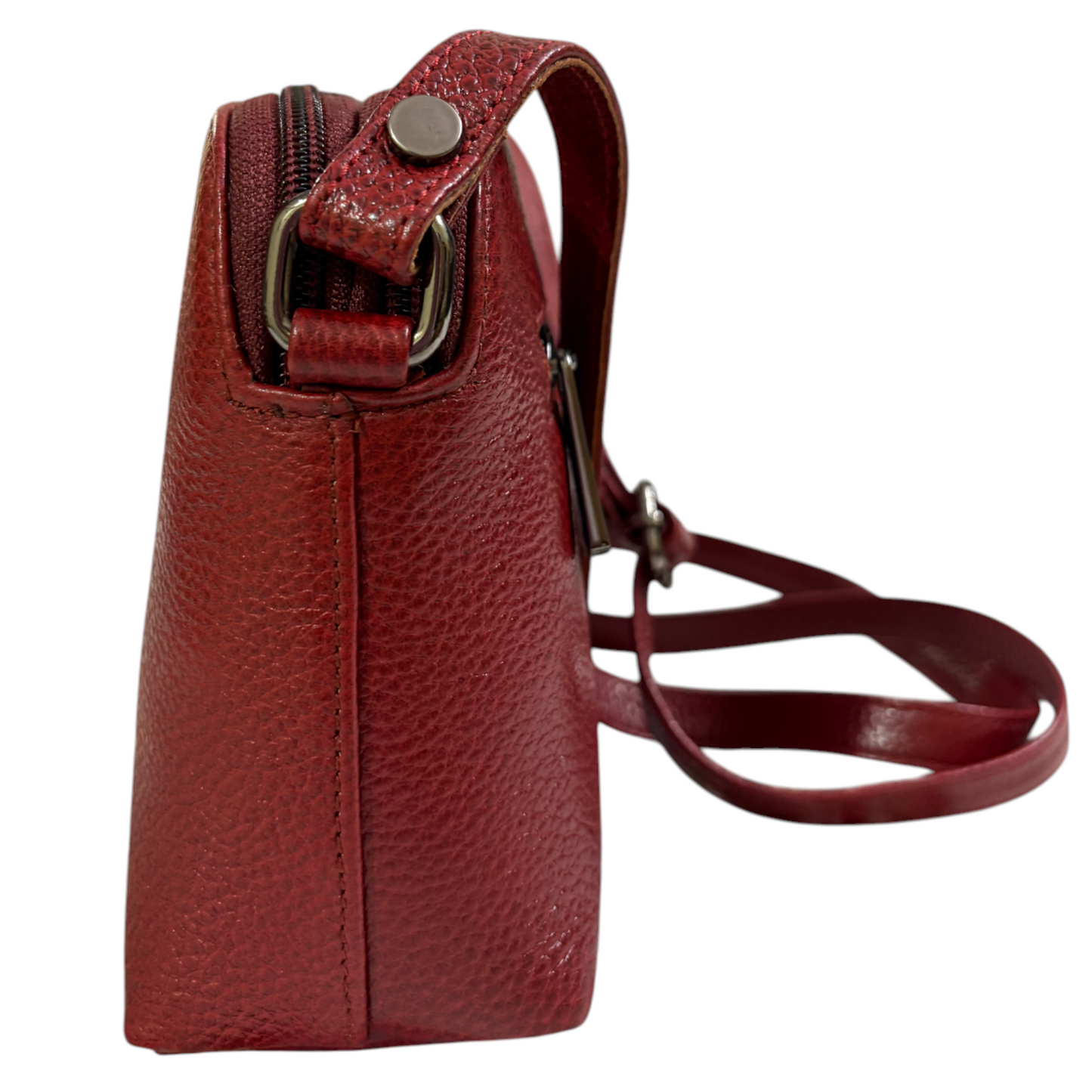 Leather Crossbody Bag, Multiple Compartments, Adjustable Strap (Red)