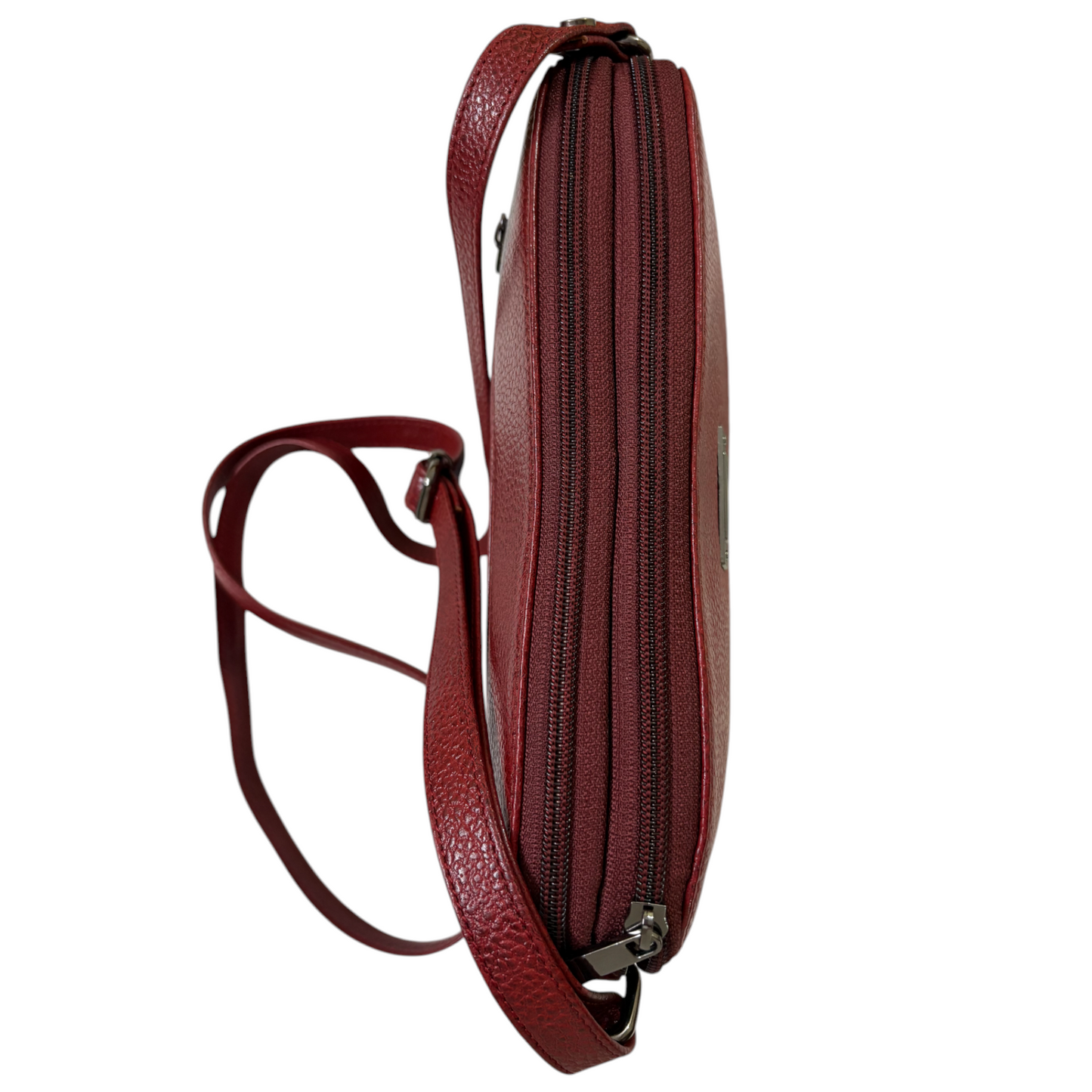 Leather Crossbody Bag, Multiple Compartments, Adjustable Strap (Red)