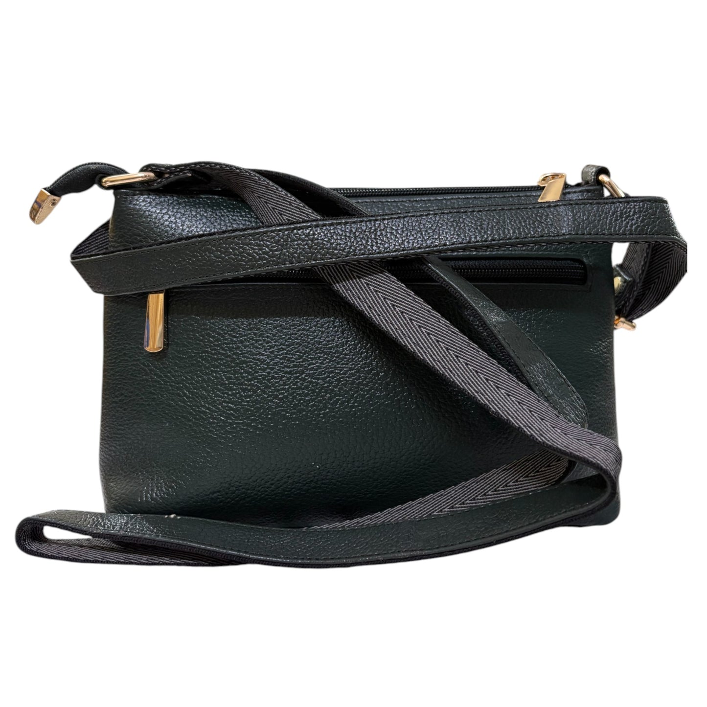 Compact Crossbody Bag, Dark Green Genuine Leather, Multi-Compartment with Gold Hardware (Green)
