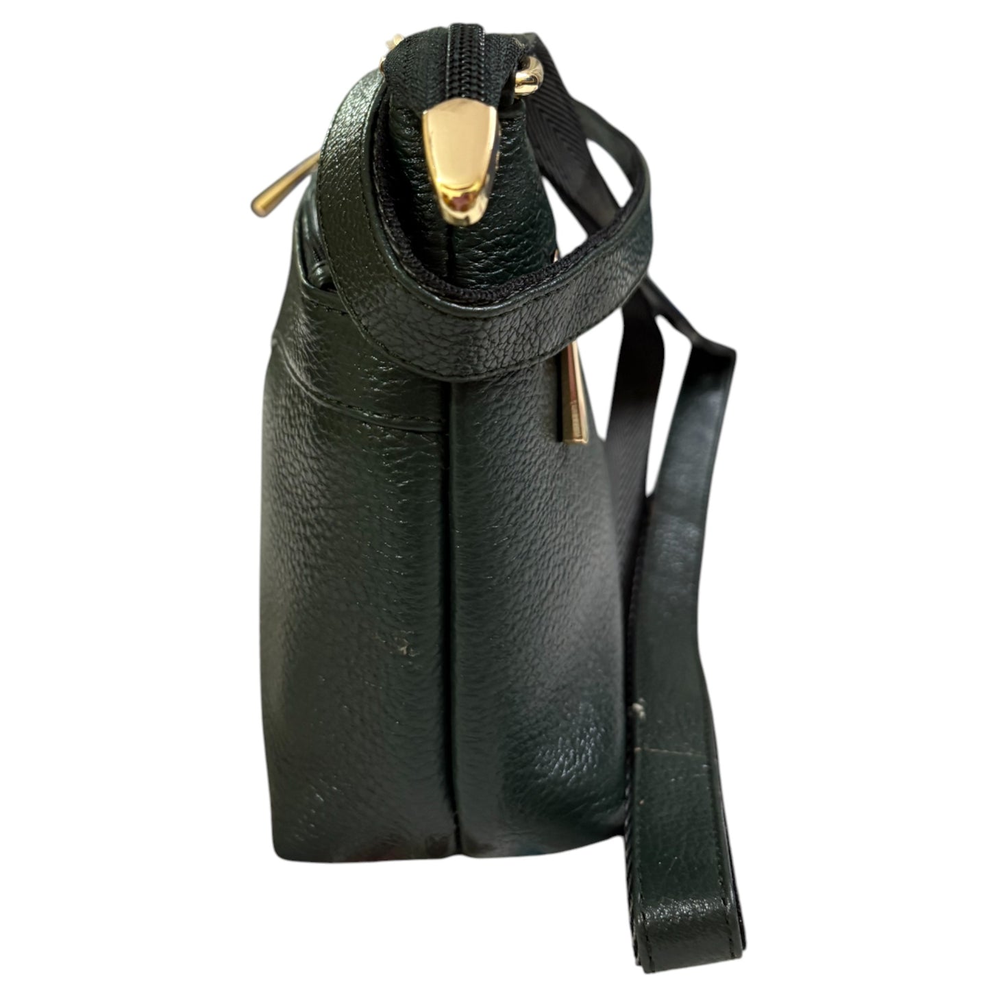 Compact Crossbody Bag, Dark Green Genuine Leather, Multi-Compartment with Gold Hardware (Green)