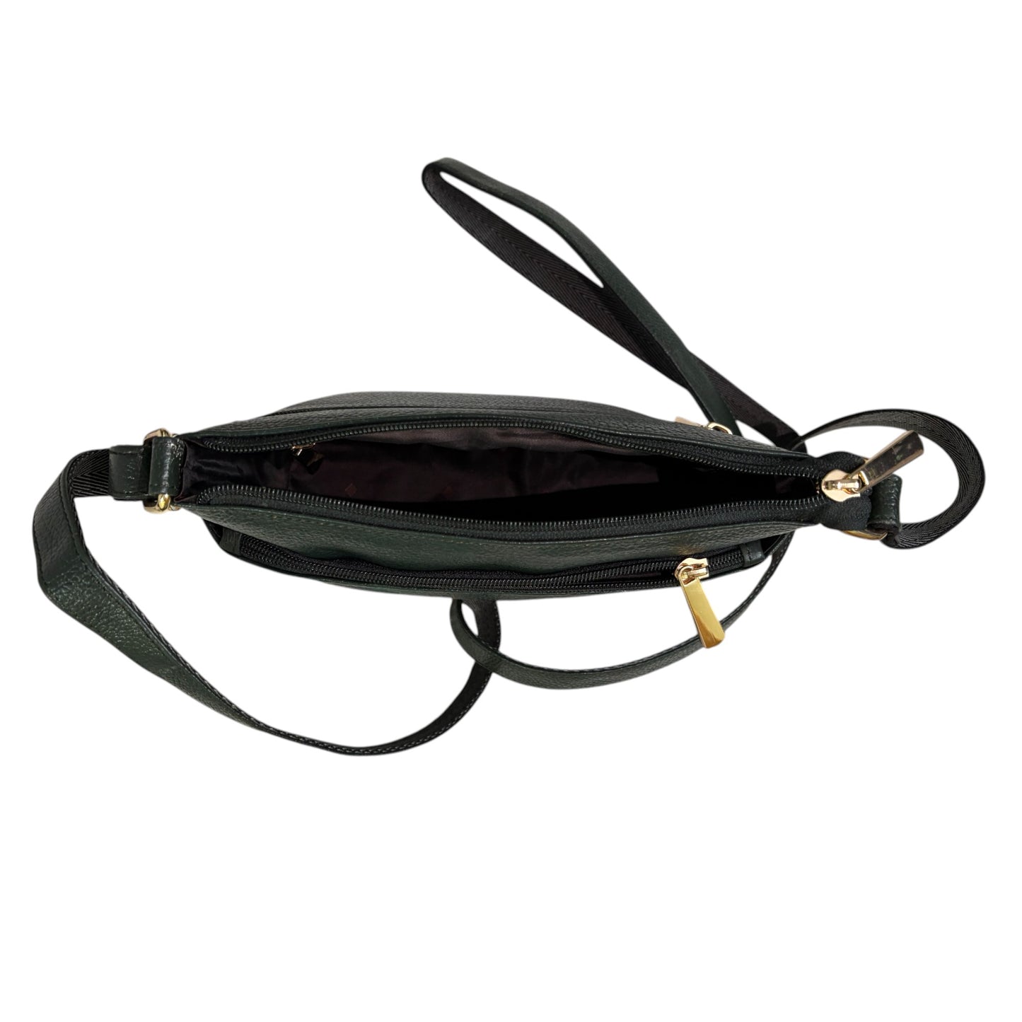 Compact Crossbody Bag, Dark Green Genuine Leather, Multi-Compartment with Gold Hardware (Green)